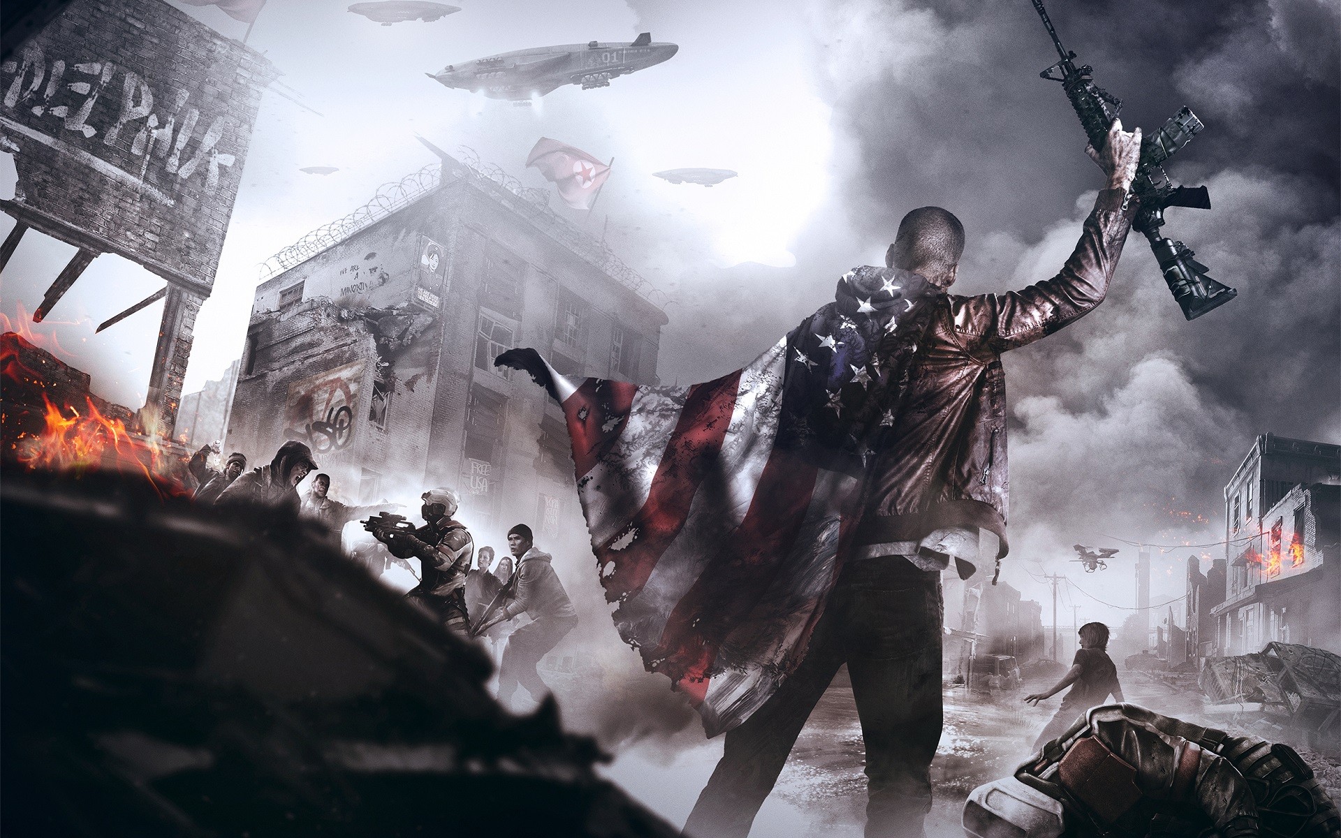 General 1920x1200 video games concept art Homefront Homefront: The Revolution weapon flag American flag