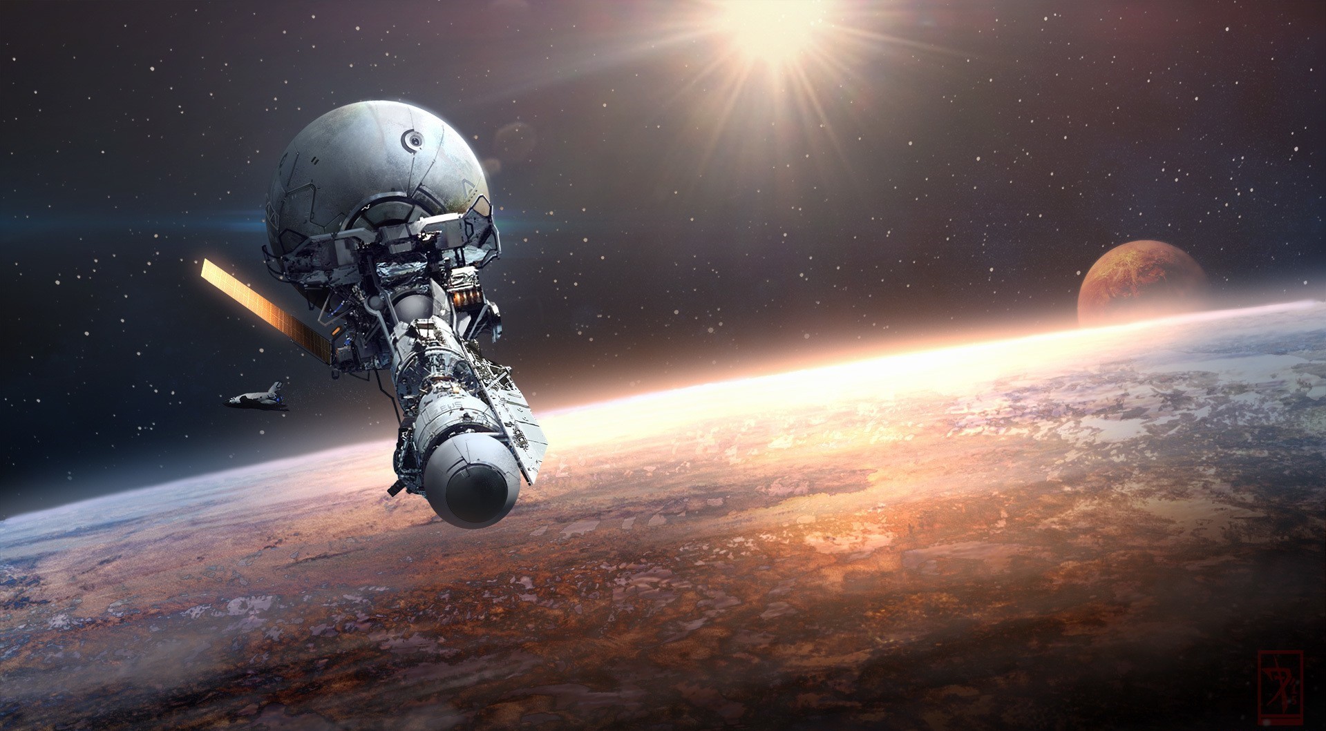 General 1919x1059 artwork science fiction space art space planet digital art vehicle spaceship stars Sun