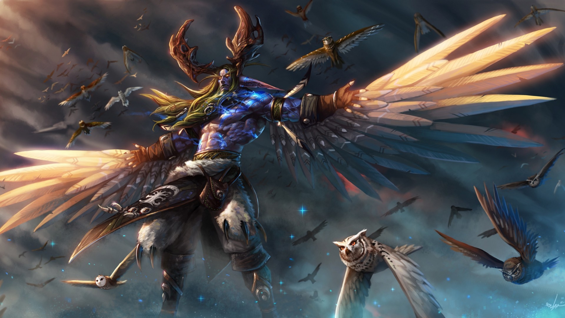 General 1920x1080 Malfurion Stormrage World of Warcraft video games wings birds fantasy art druids PC gaming video game art