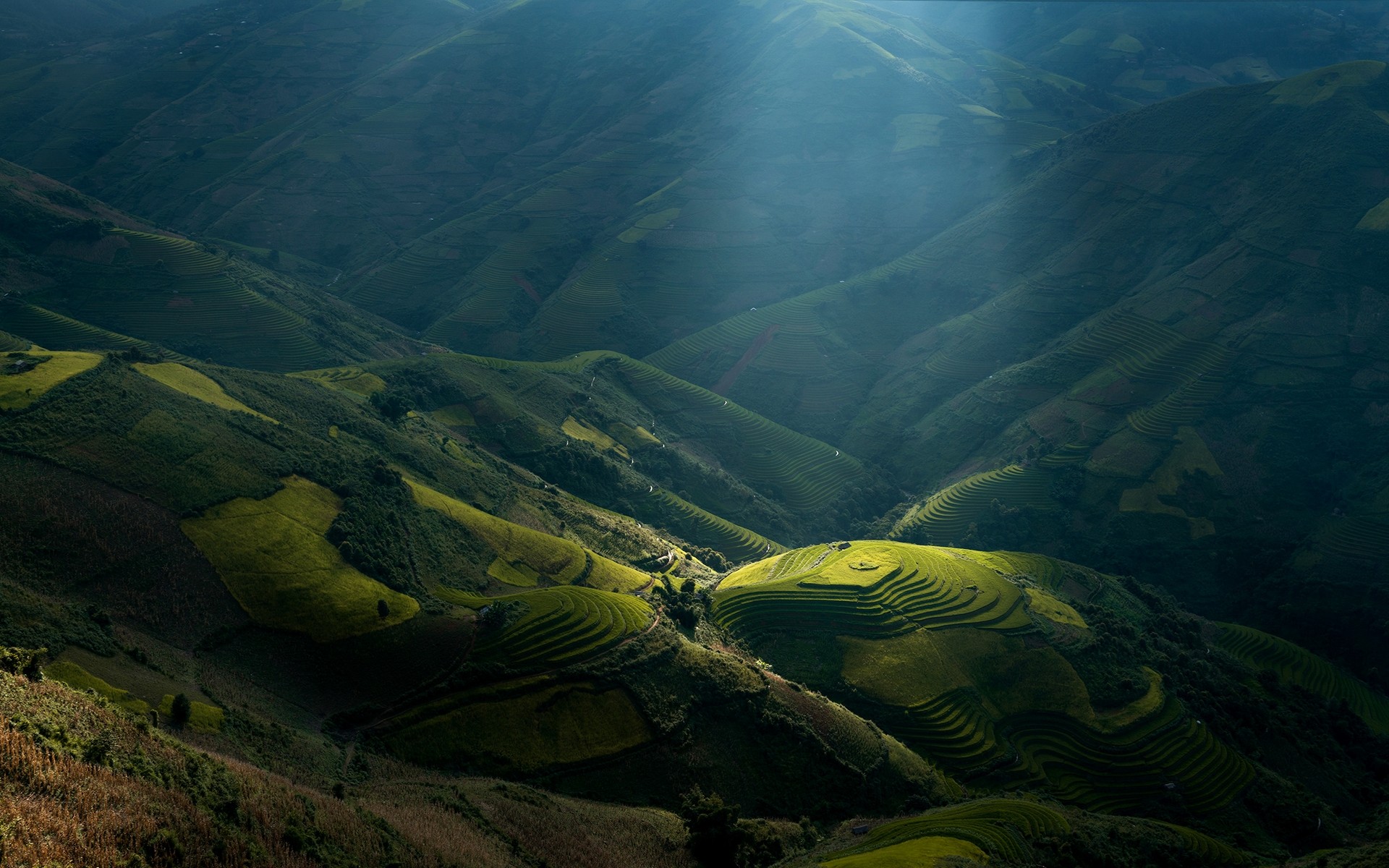 General 1920x1200 mountains Vietnam sunlight landscape sun rays terraces rice fields nature green valley Asia