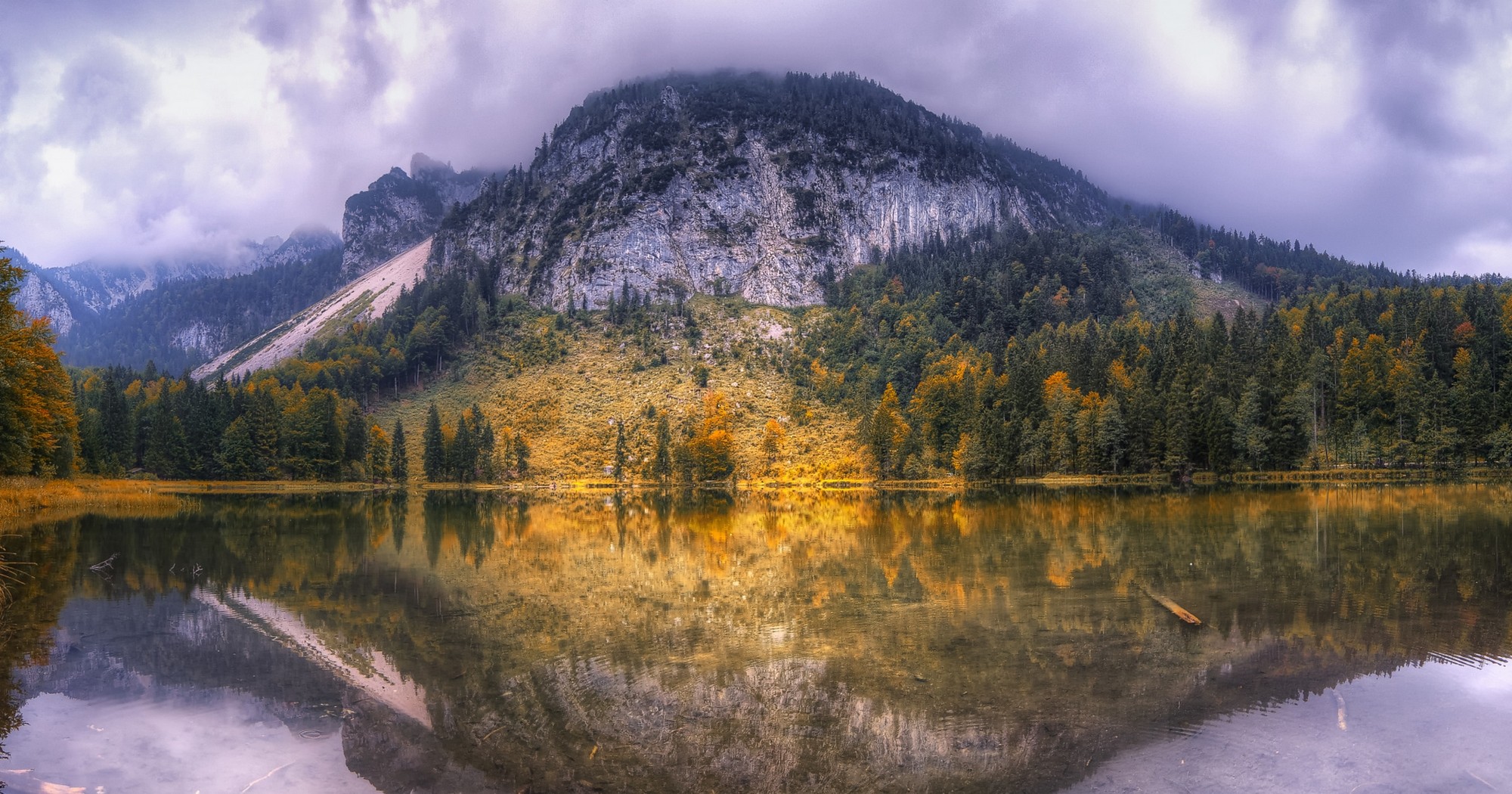 General 2000x1050 nature landscape mountains lake forest fall clouds water reflection trees calm