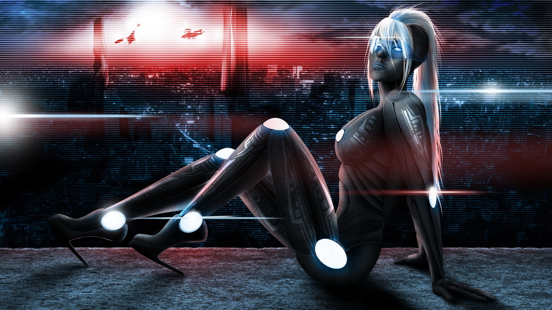 General 1920x1080 robot women artwork sunglasses high heels Gynoid machine cyborg science fiction science fiction women digital art