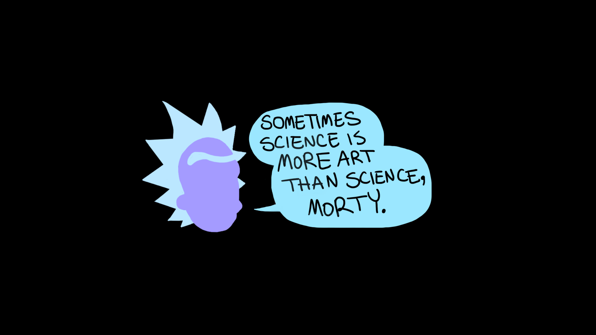 General 1920x1080 Rick and Morty Rick Sanchez quote science simple background black background cyan TV series minimalism