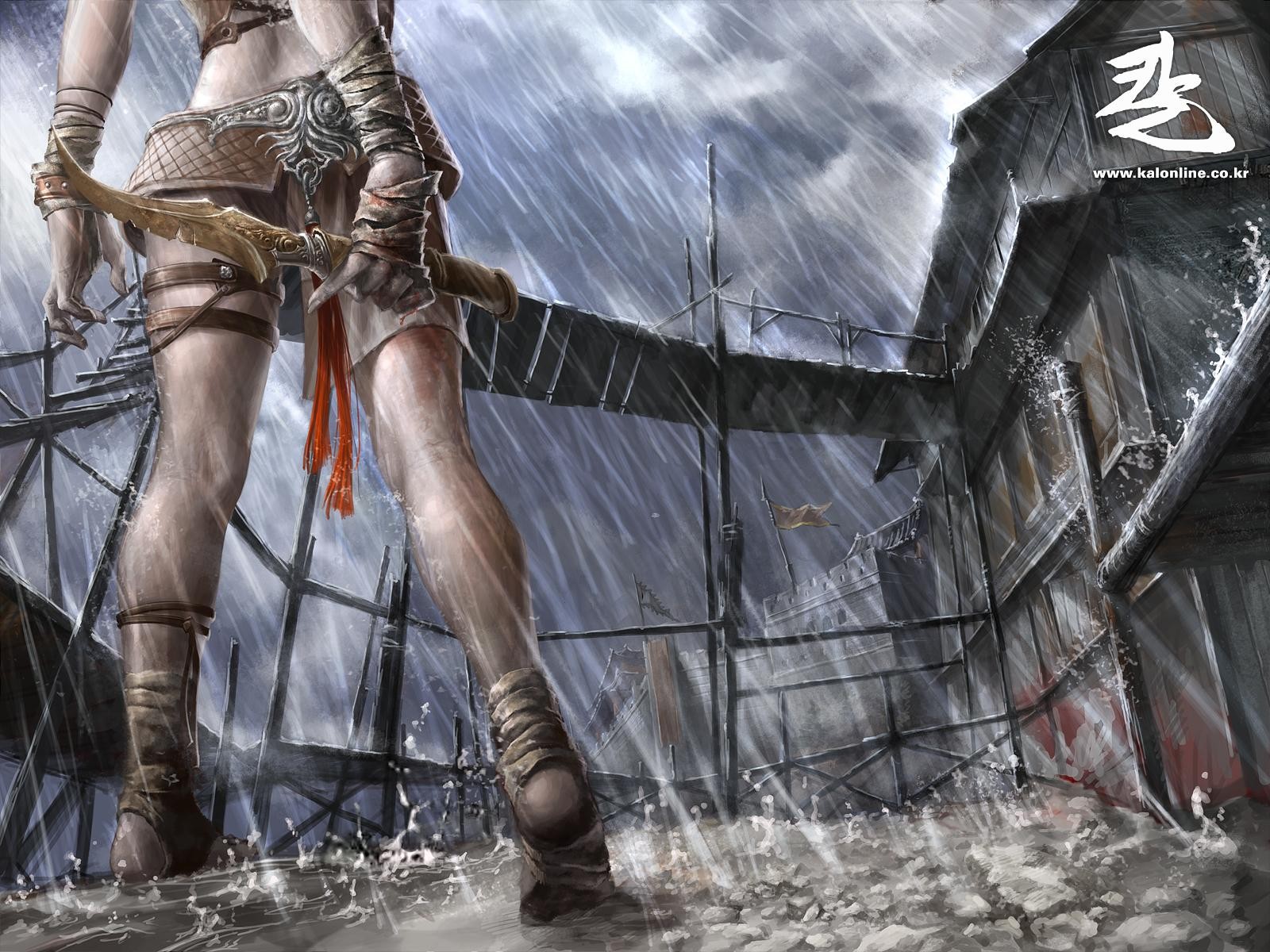 General 1600x1200 fantasy art artwork warrior women rain dagger
