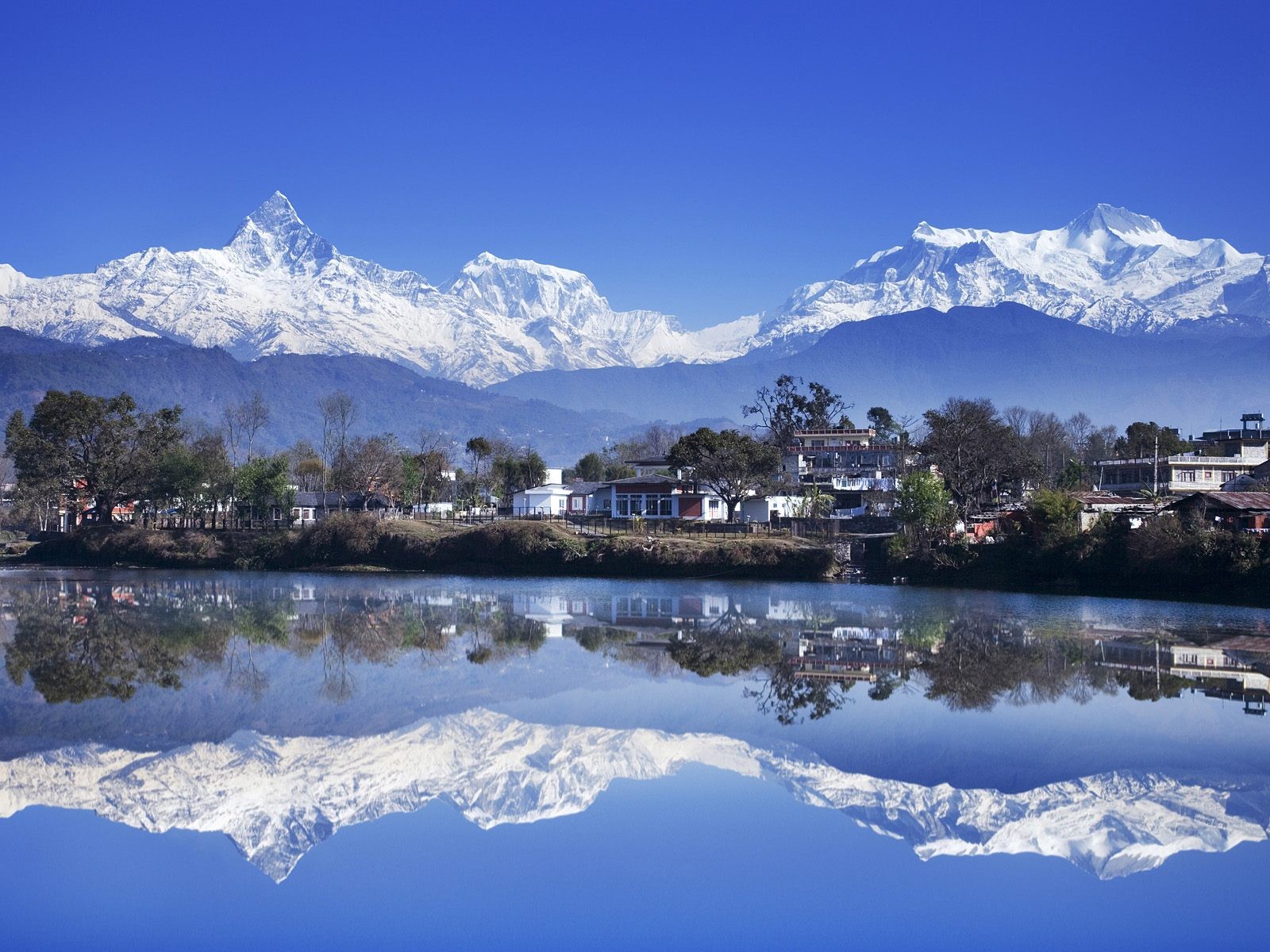 General 1600x1200 Nepal lake Himalayas Ghandruk mountains reflection landscape water