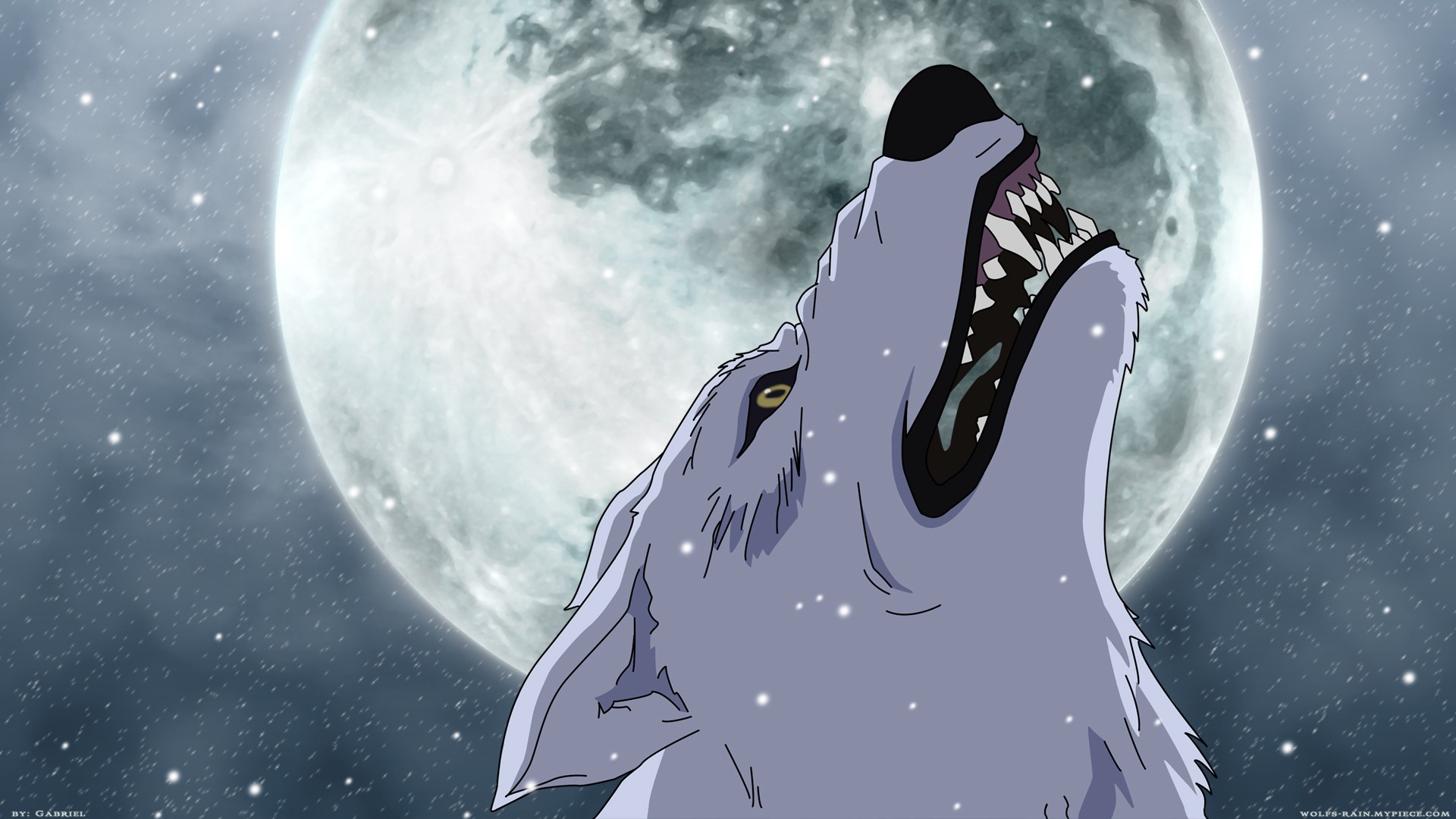 General 1920x1080 wolf manga anime yellow eyes animals mammals Moon wolfs rain