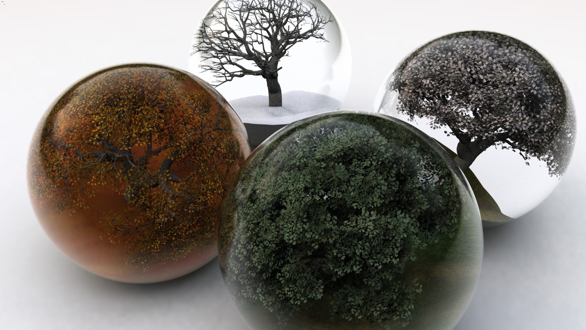 General 1920x1080 digital art sphere nature trees CGI plants simple background white background