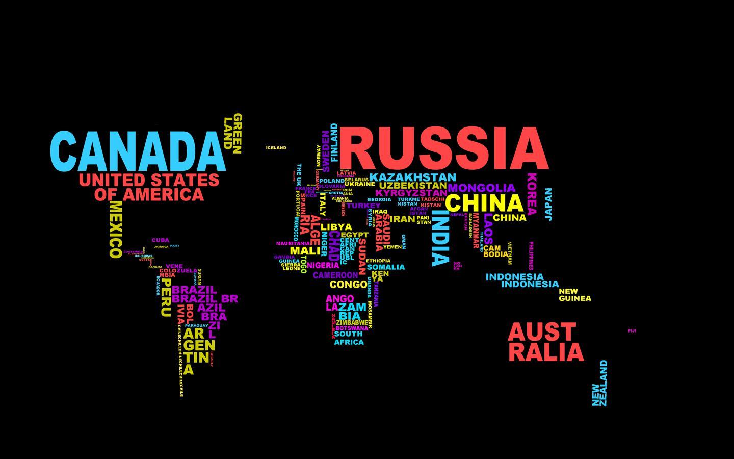 General 1440x900 map typography colorful world world map Russia word clouds black background digital art simple background