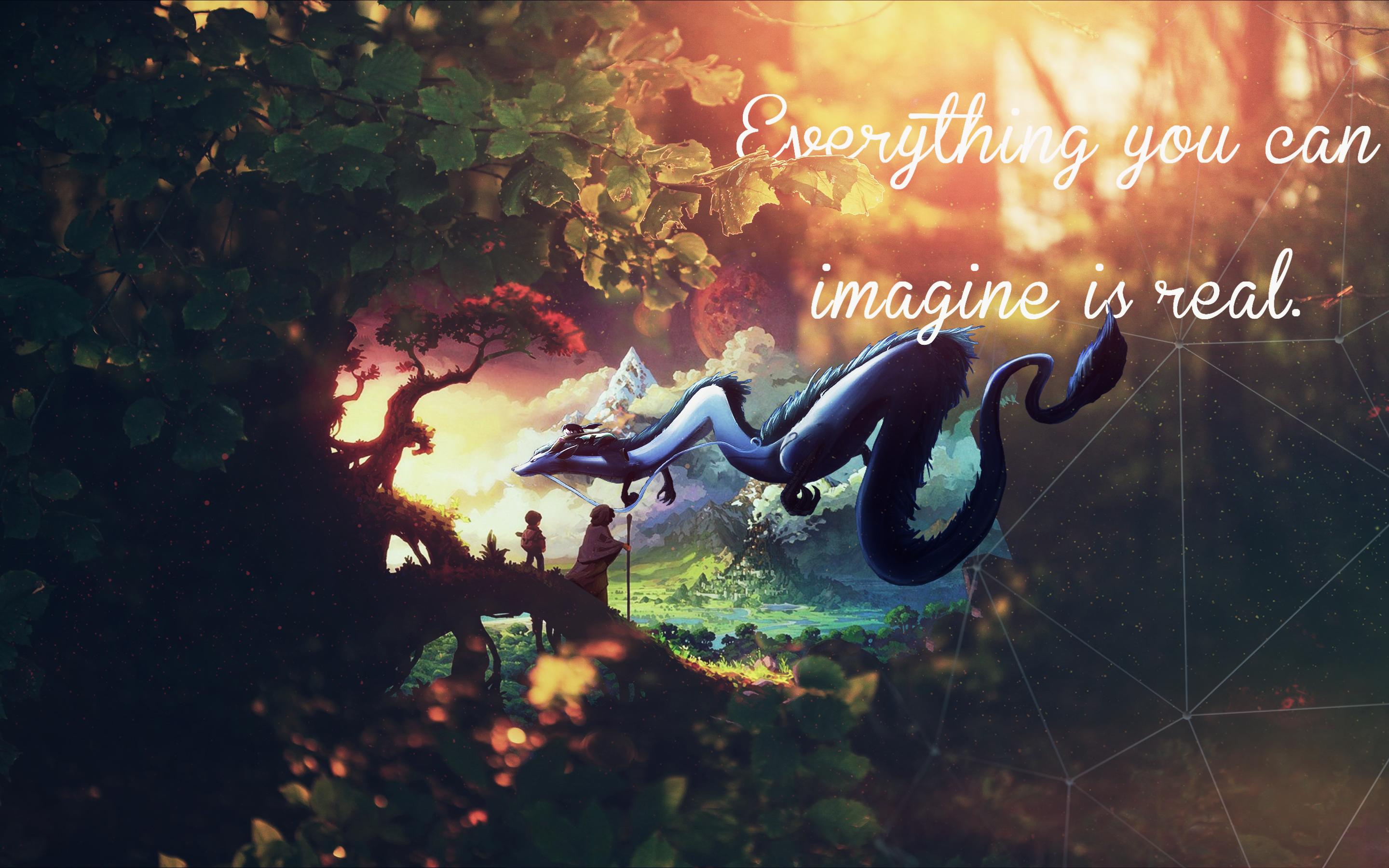General 2880x1800 nature Chihiro leaves mountains typography fantasy art dragon Chinese dragon