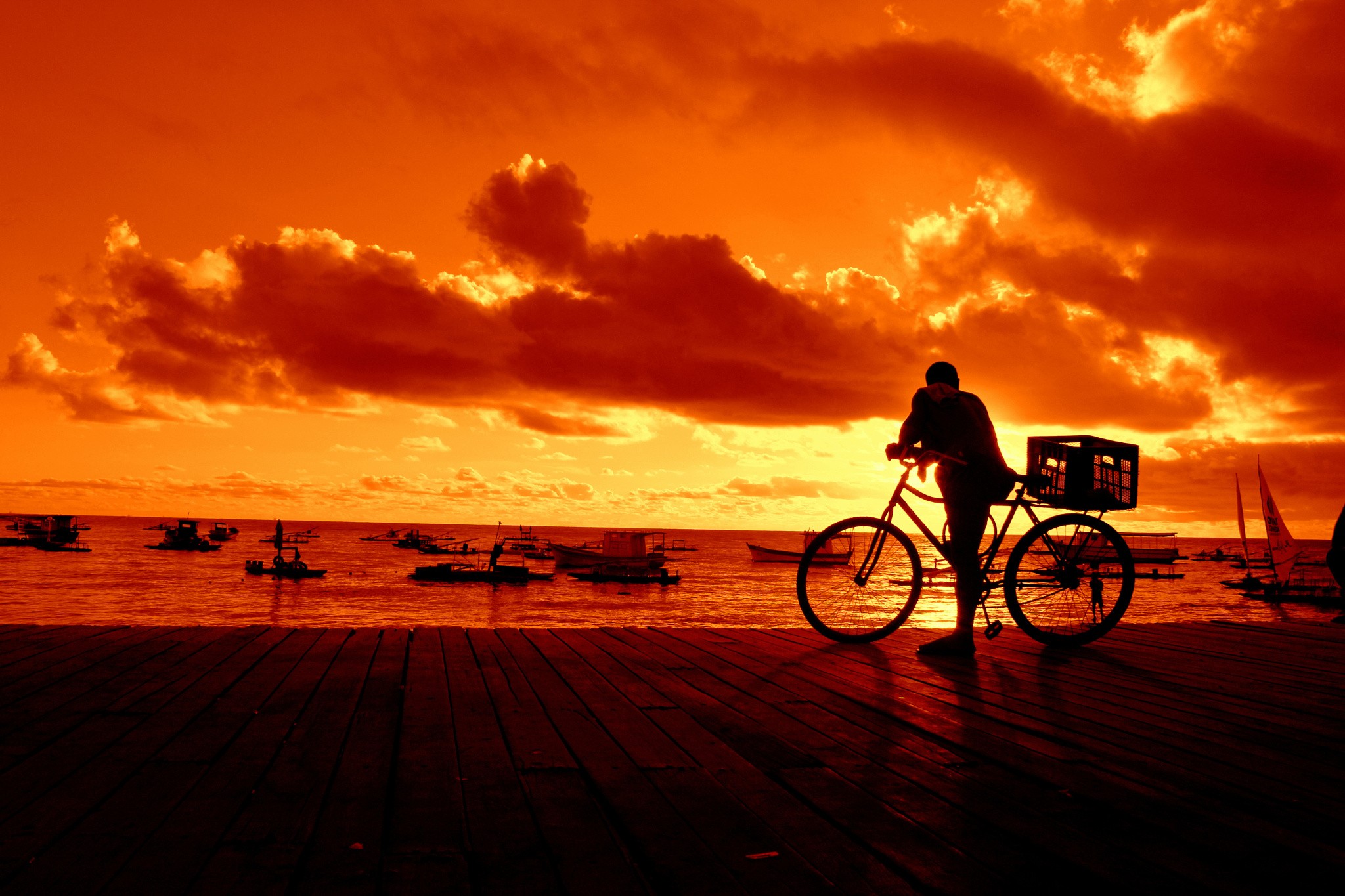 General 2048x1365 outdoors sky bicycle vehicle orange sky sea dark