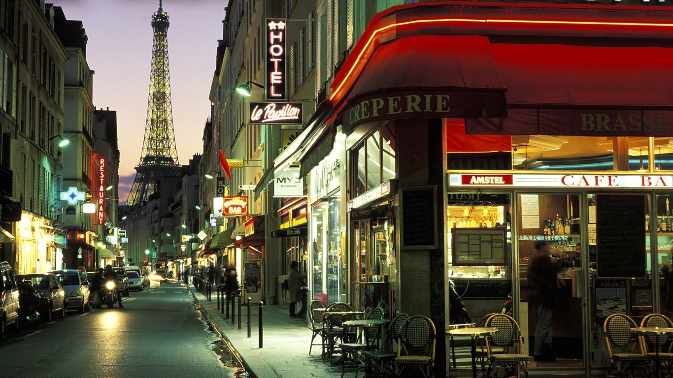 General 1366x768 city Paris street Eiffel Tower France urban cafe