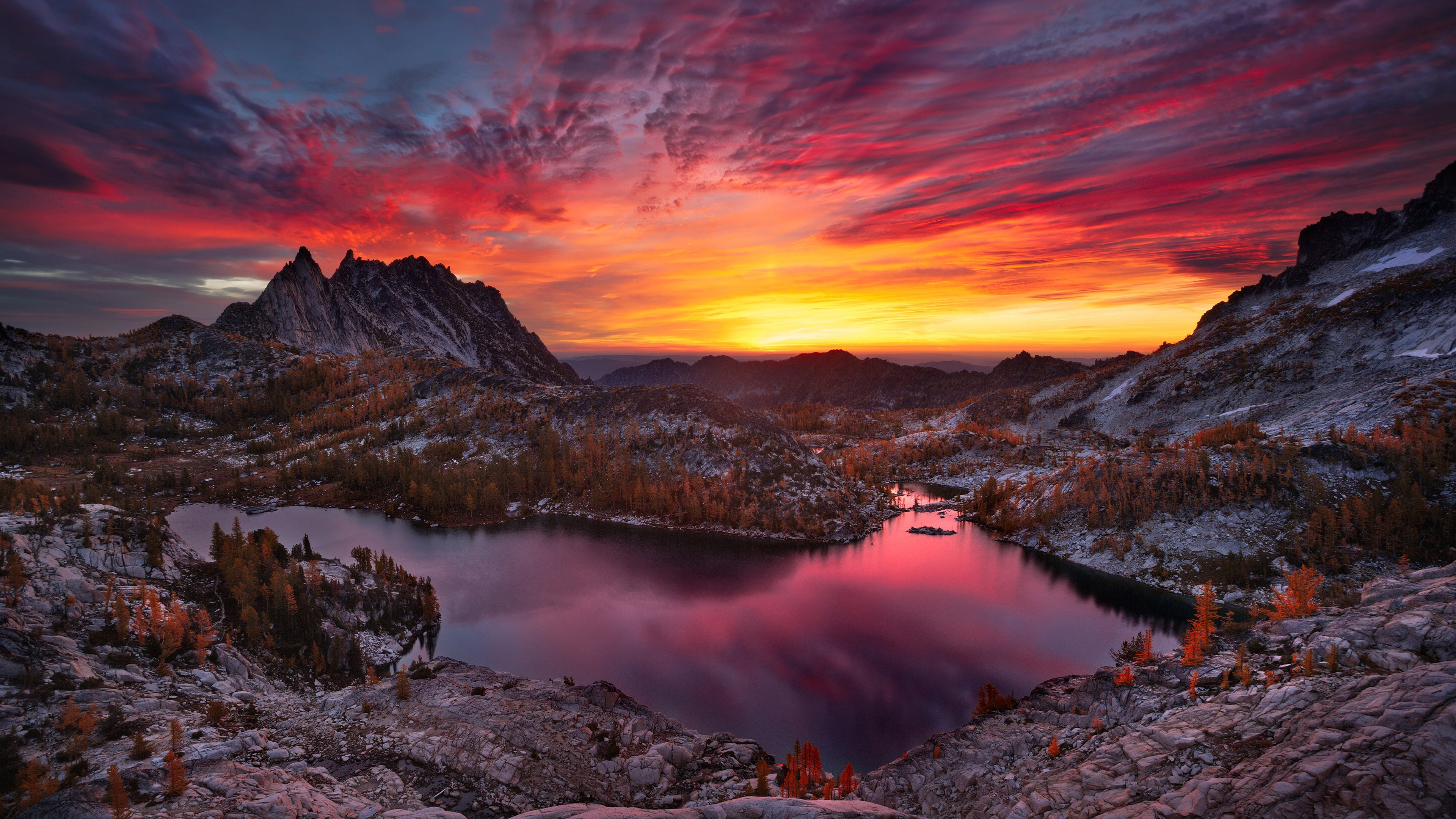 General 3840x2160 landscape lake mountains sunset skyscape clouds orange sky nature cold ice outdoors winter
