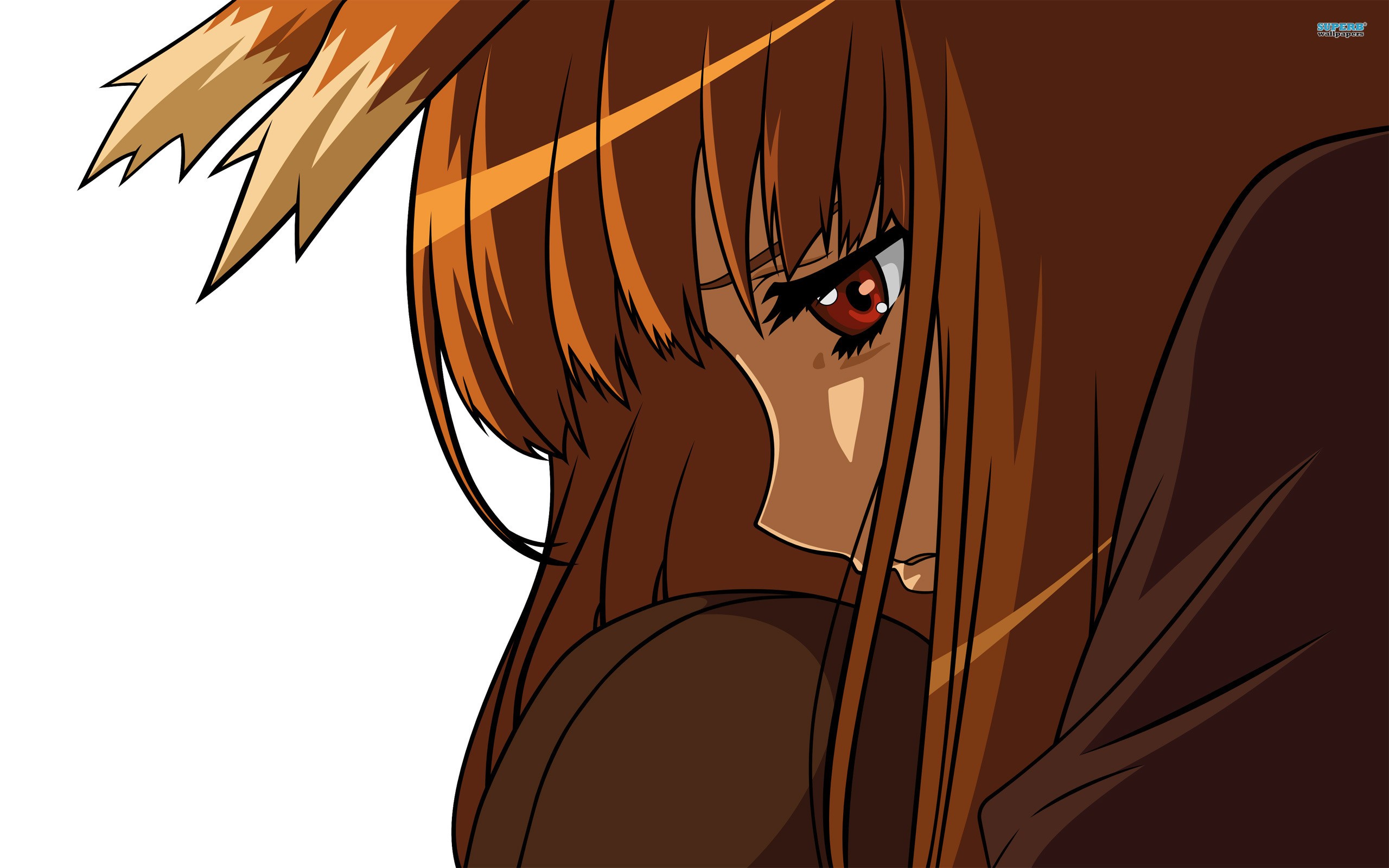 Anime 2560x1600 Holo (Spice and Wolf) Spice and Wolf wolf girls face profile red eyes anime girls anime white background simple background long hair