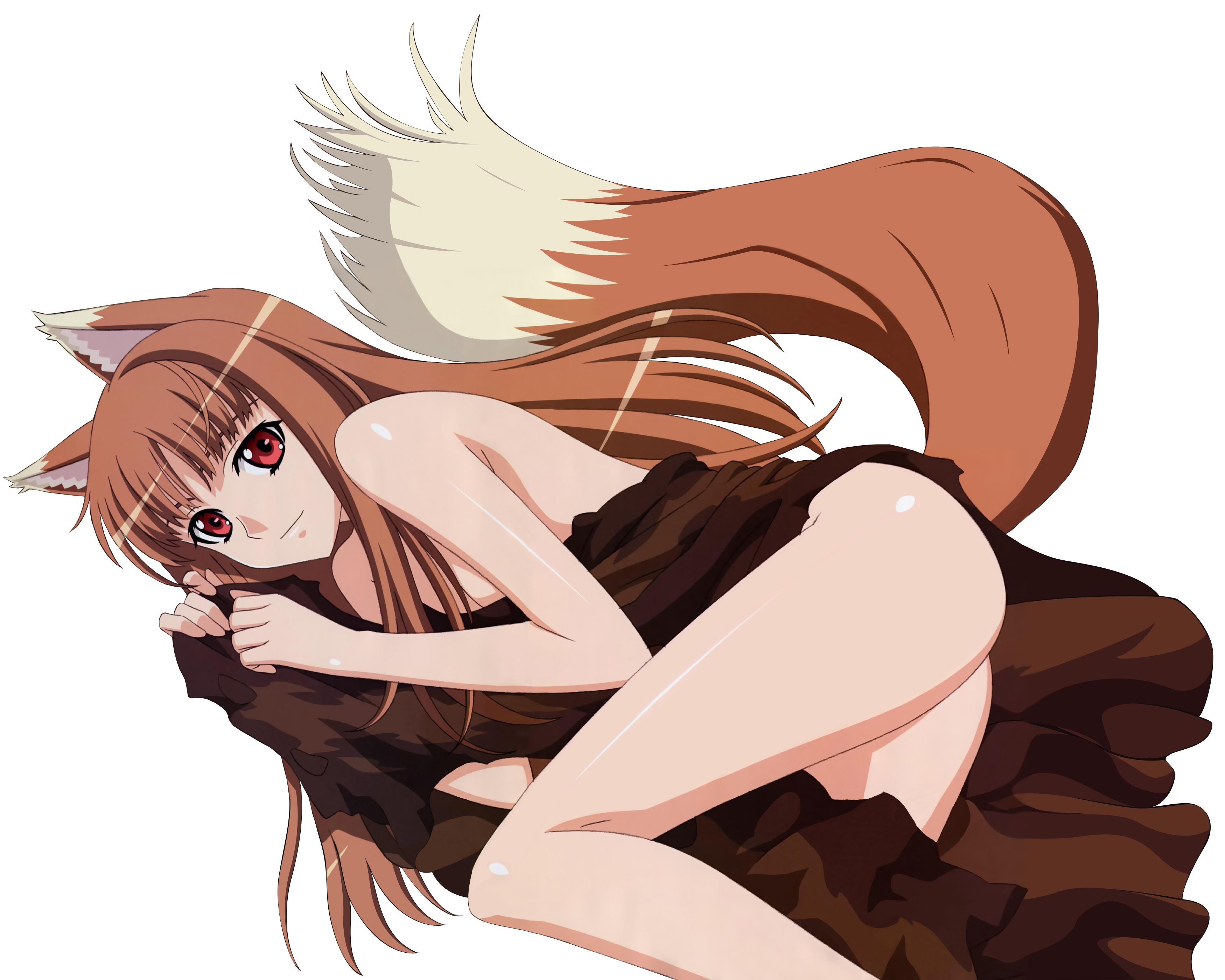 Anime 3500x2800 Holo (Spice and Wolf) Spice and Wolf wolf girls ass tail animal ears black background simple background red eyes fantasy girl fantasy art legs thighs long hair anime anime girls