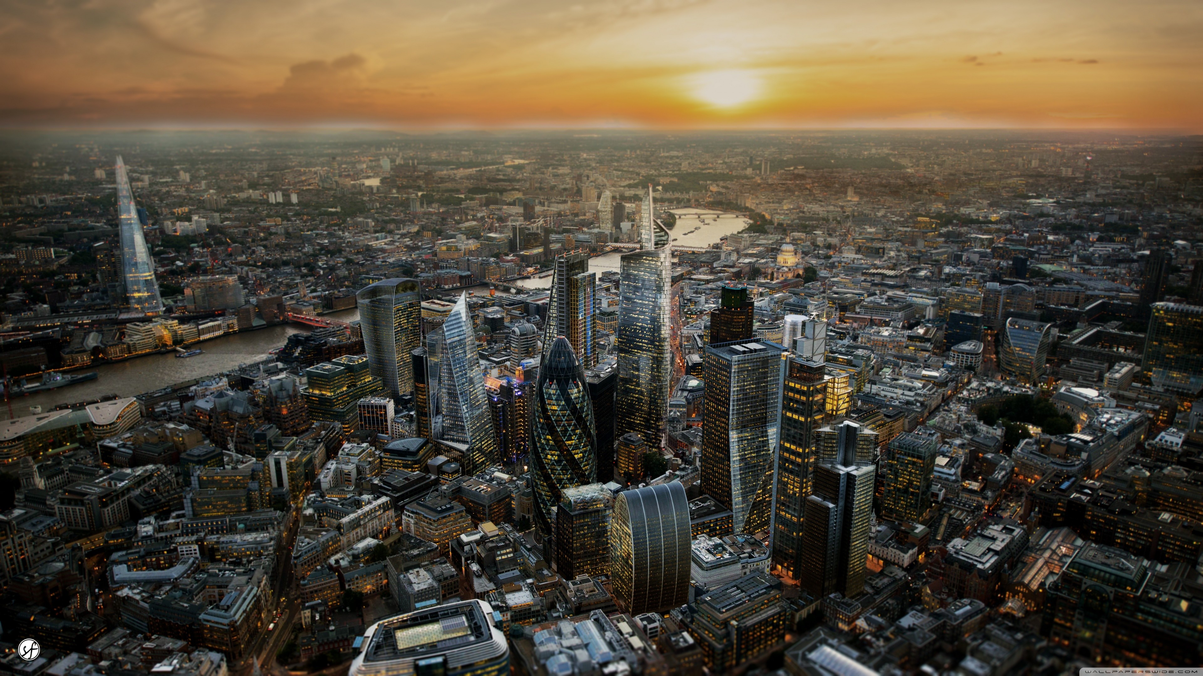 General 3840x2160 cityscape London city sky Sun UK England orange sky panorama
