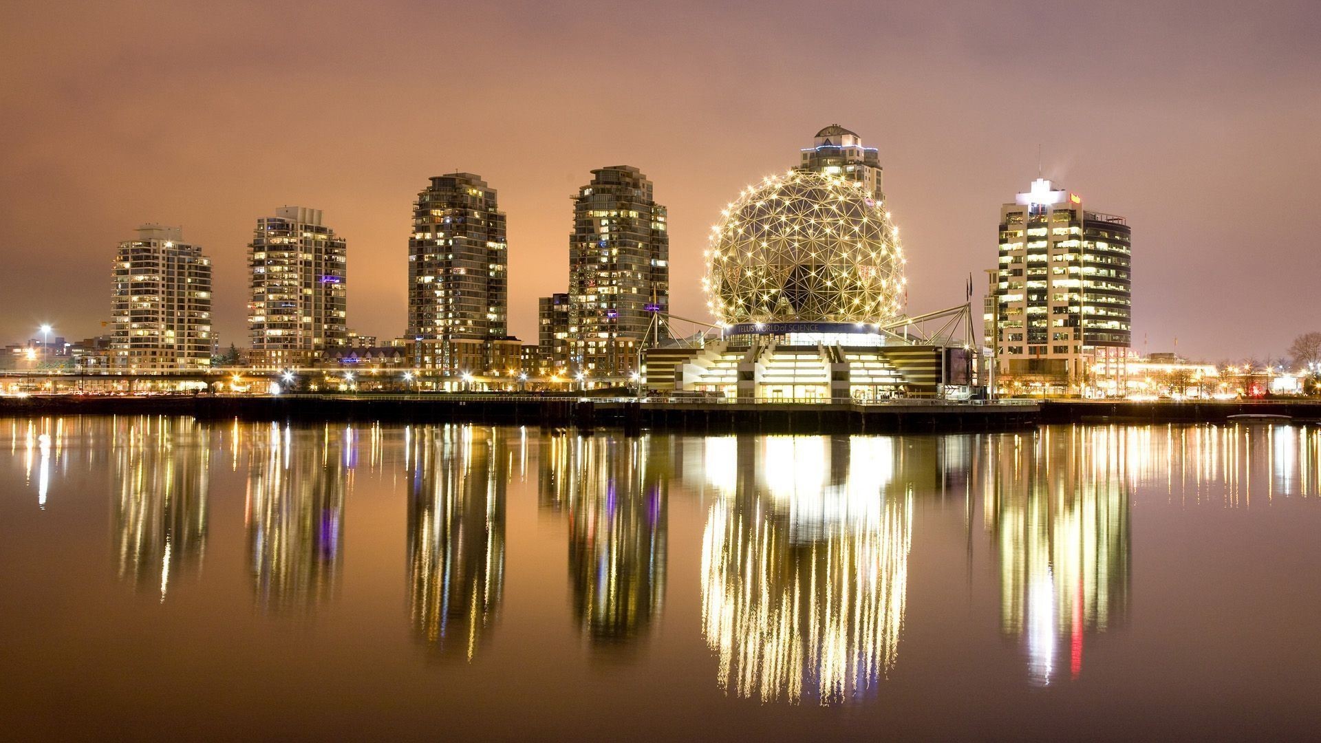 General 1920x1080 cityscape building reflection lights Vancouver water