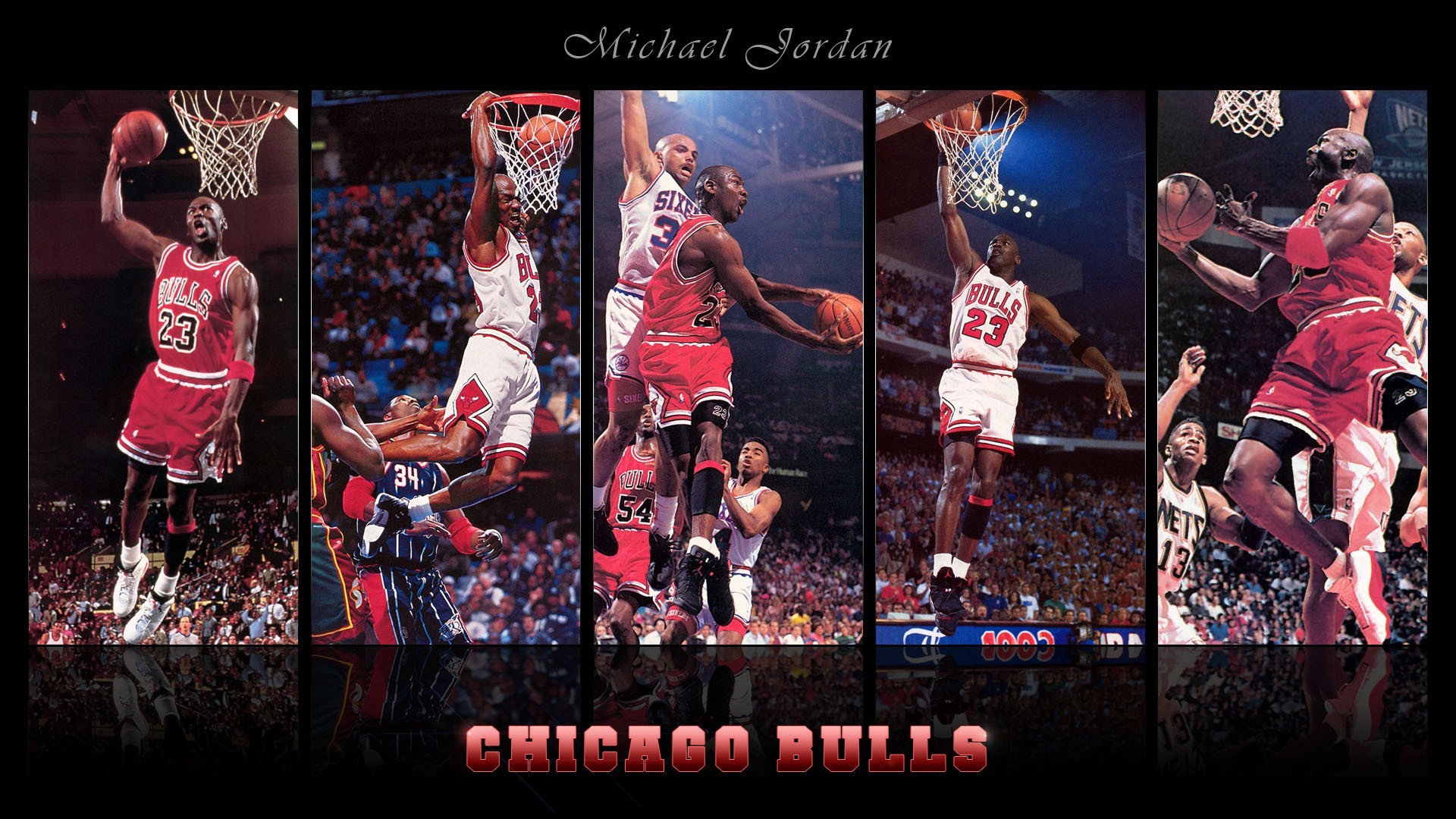 People 1920x1080 basketball Michael Jordan NBA sport collage men jumping Chicago Bulls simple background