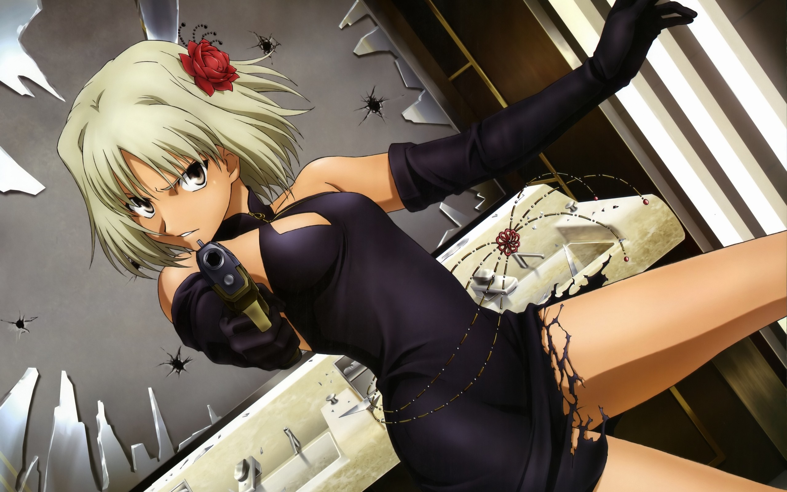 Anime 2560x1600 Canaan soft shading gun black dress short hair anime anime girls anime girls with guns