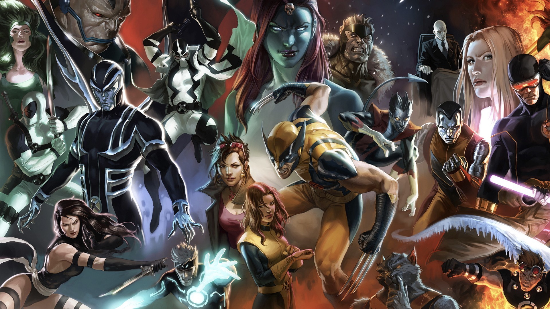 General 1920x1080 comics Wolverine X-Men Mystique Magneto Deadpool Colossus Cyclops Psylocke Jubilee Charles Xavier Polaris (Character)