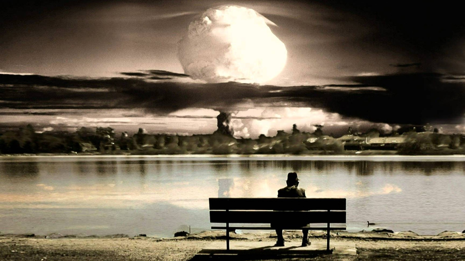 General 1920x1080 hat bench explosion apocalyptic atomic bomb artwork mushroom clouds sitting