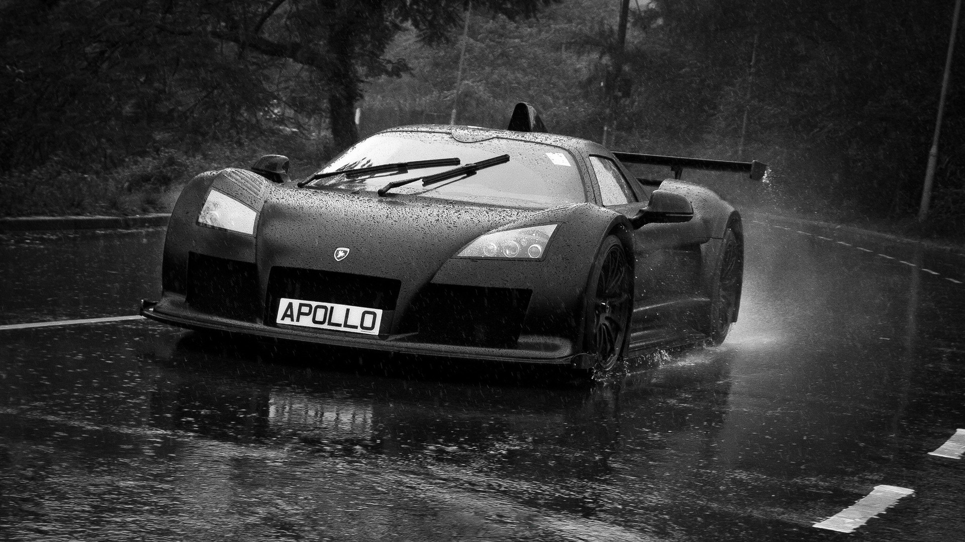 General 1920x1080 Gumpert Apollo car supercars vehicle rain wet street monochrome German cars car spoiler