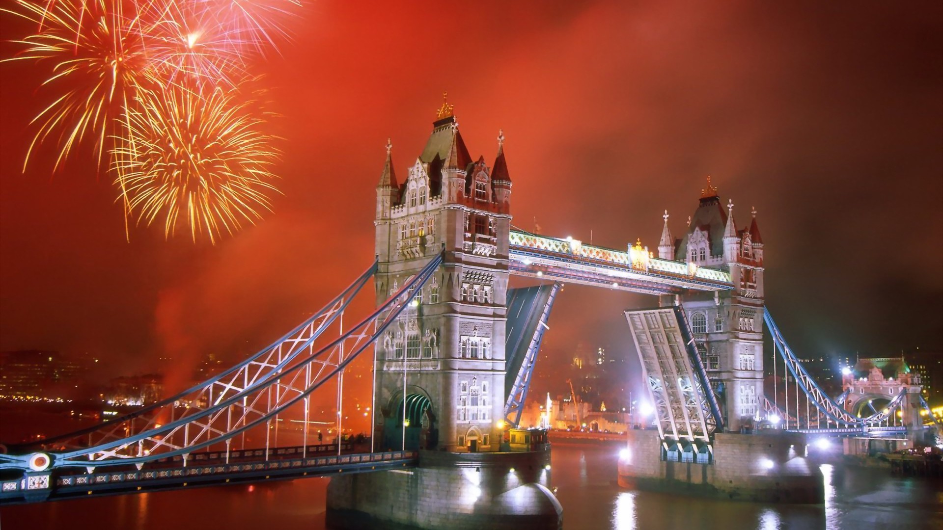 General 1920x1080 city cityscape bridge night New Year London fireworks River Thames USA landmark Europe