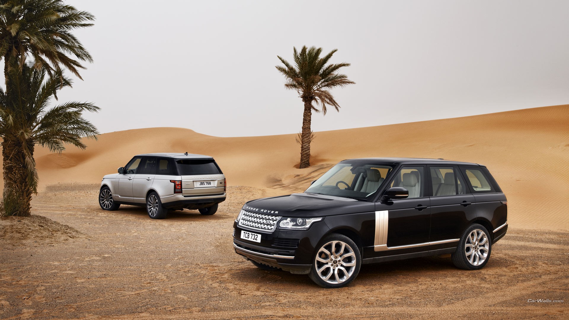 General 1920x1080 Range Rover palm trees car vehicle sand black cars silver cars Land Rover offroad watermarked British cars SUV