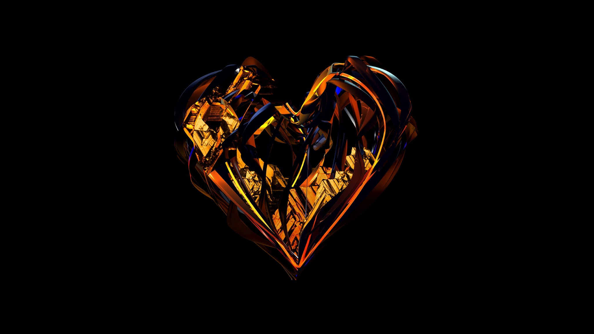 General 2048x1152 digital art heart (design) simple background black background