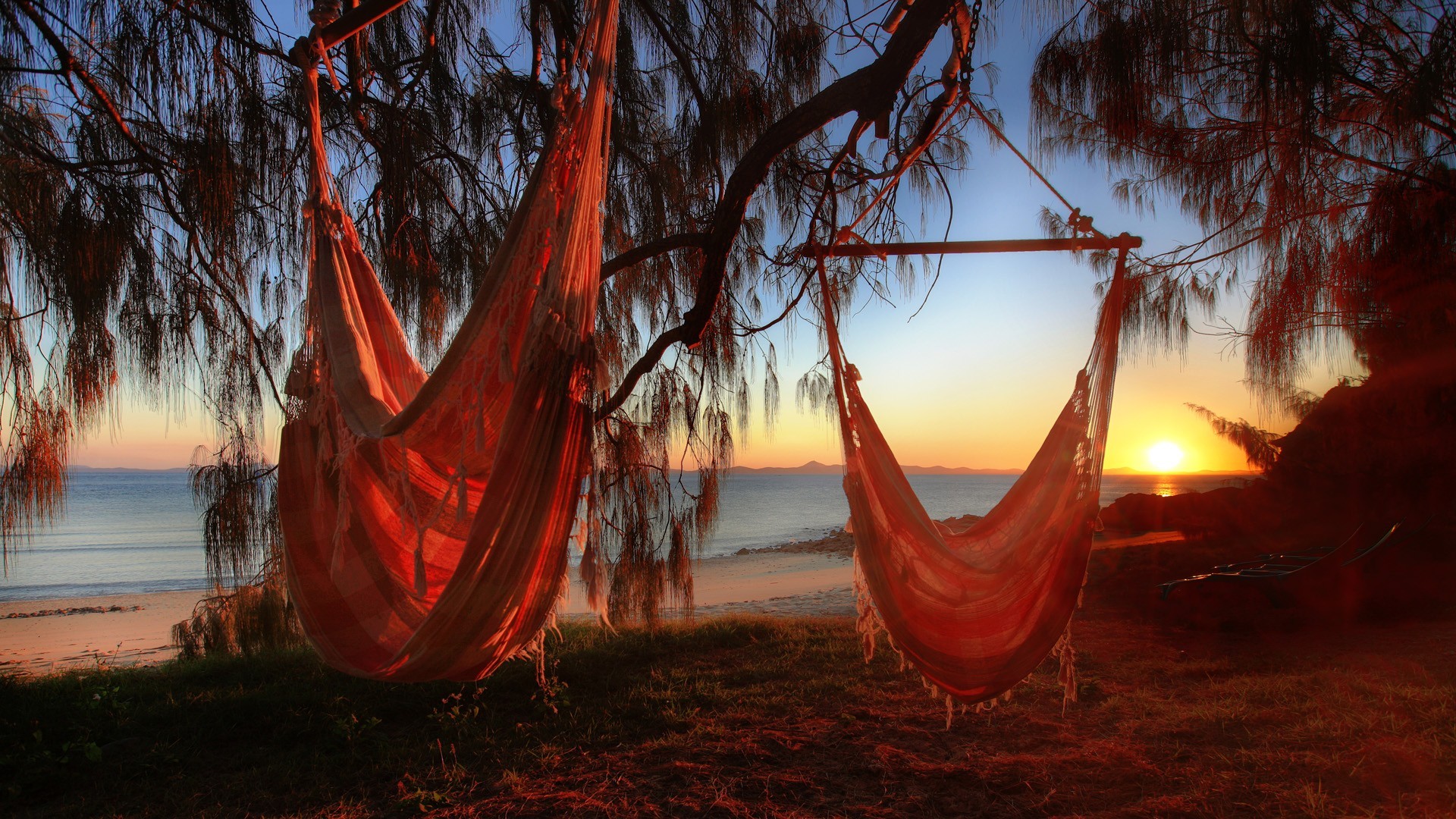 General 1920x1080 beach sunlight relaxing hammocks sunset