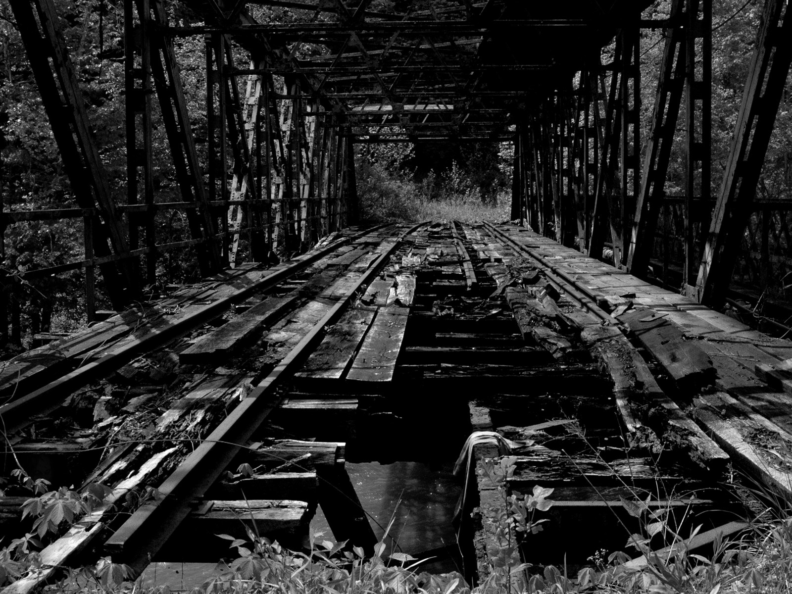 General 1600x1200 ruins monochrome dark wood bridge outdoors