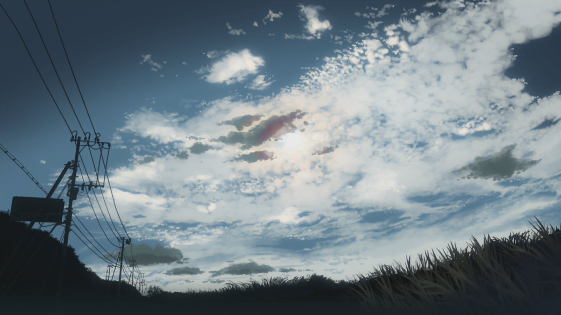 Anime 1920x1080 anime scenery clouds grass power lines utility pole artwork