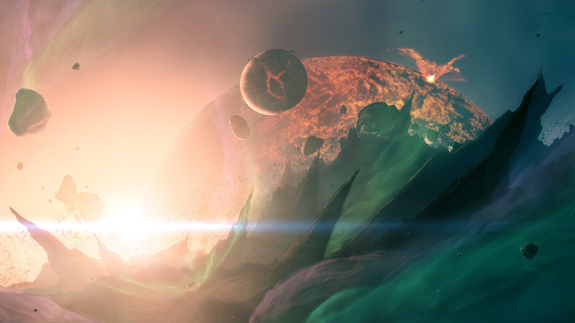 General 1920x1080 artwork space digital art fantasy art concept art planet explosion stars lava supernova