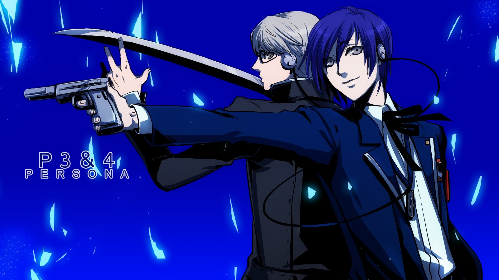Anime 1600x900 Persona series anime gun blue hair blue background video games