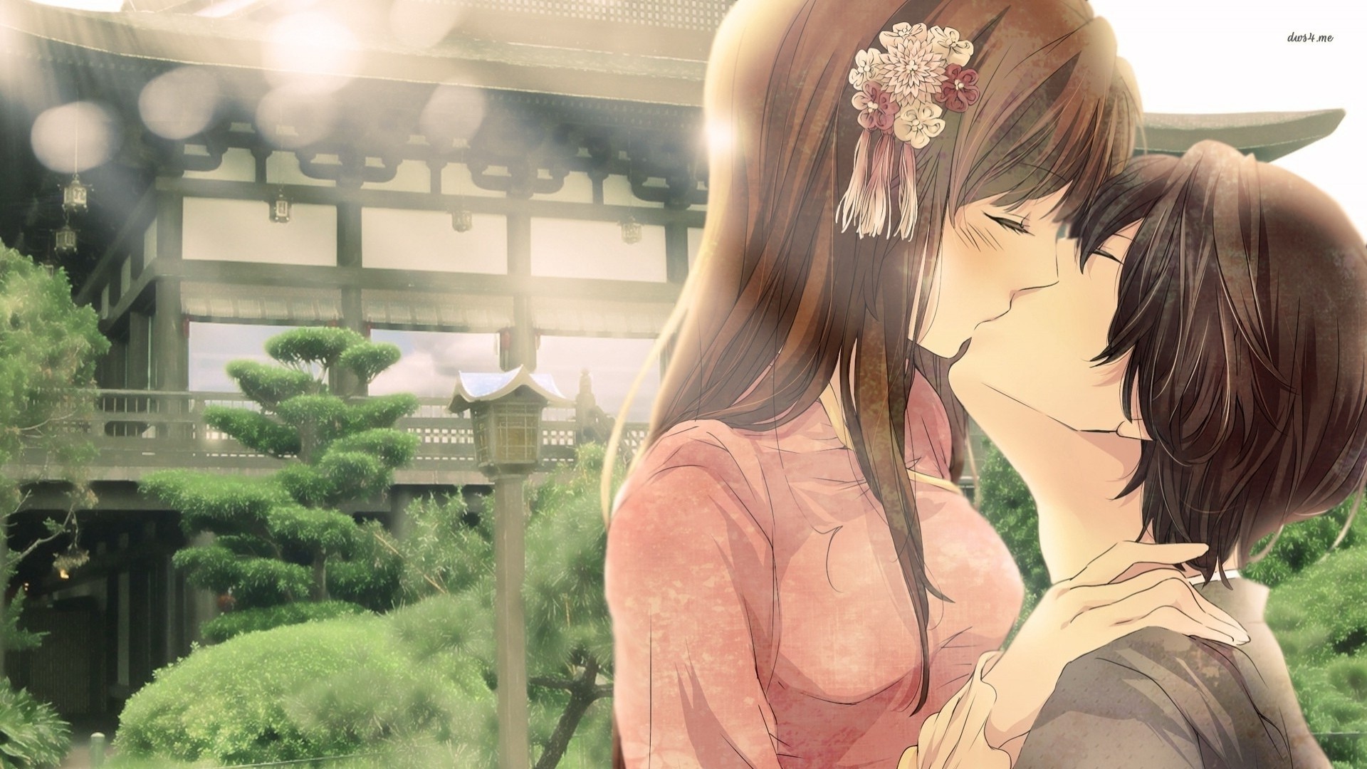 Anime 1920x1080 anime kissing anime girls brunette women couple Asia