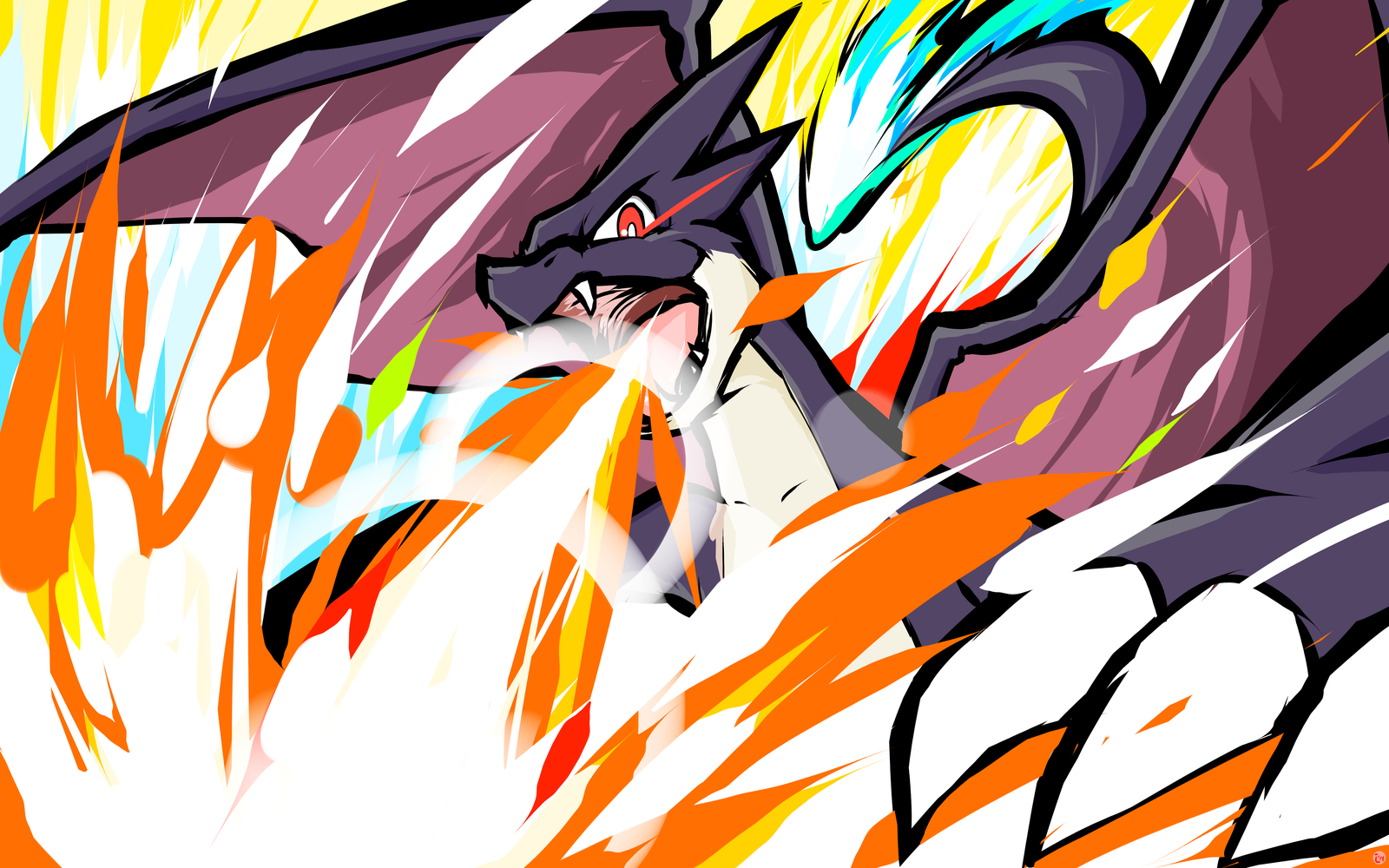 Anime 1600x1000 Pokémon Charizard ishmam anime DeviantArt creature fire burning red eyes wings