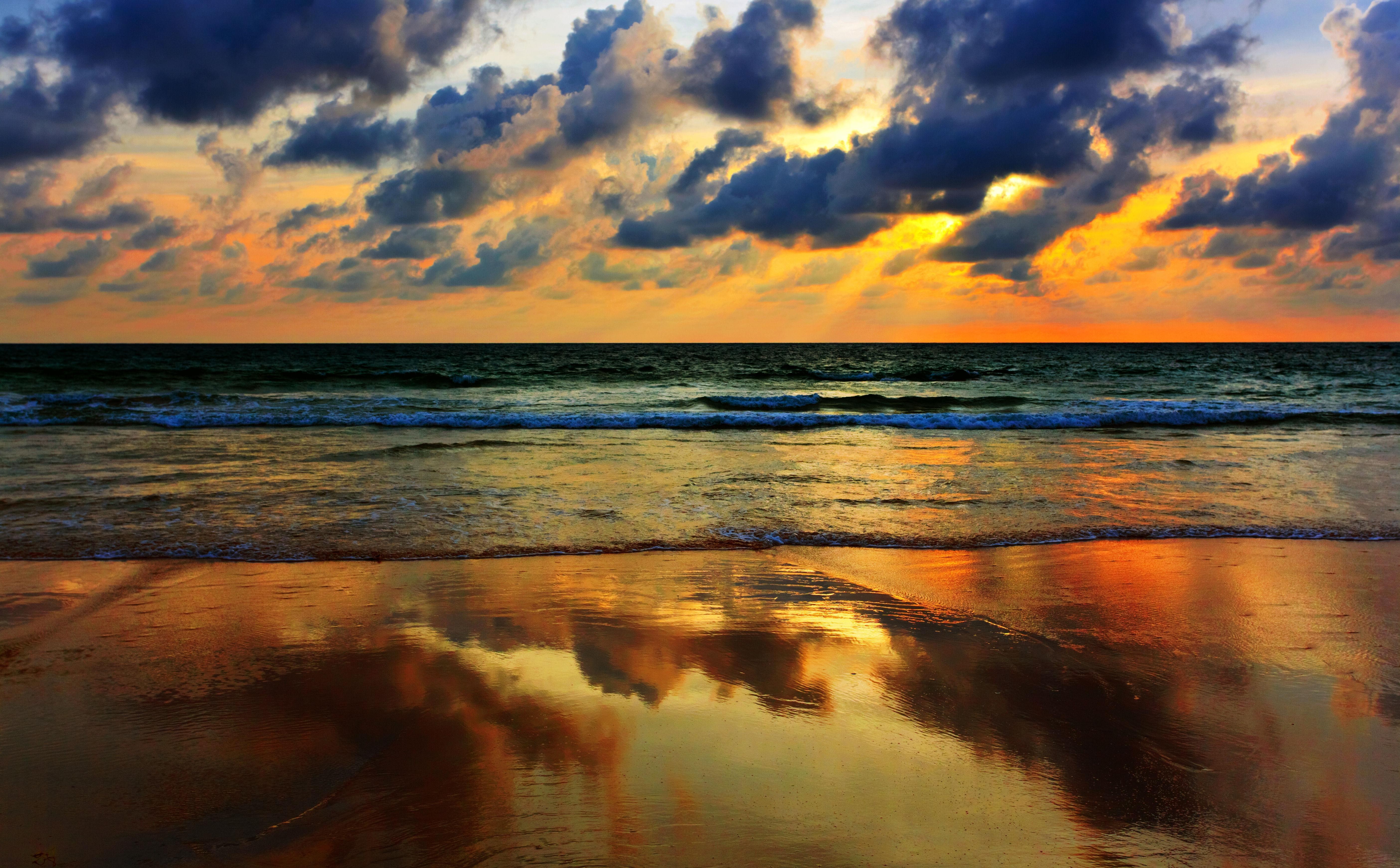 General 5616x3483 nature sea clouds waves beach reflection sky sunlight horizon