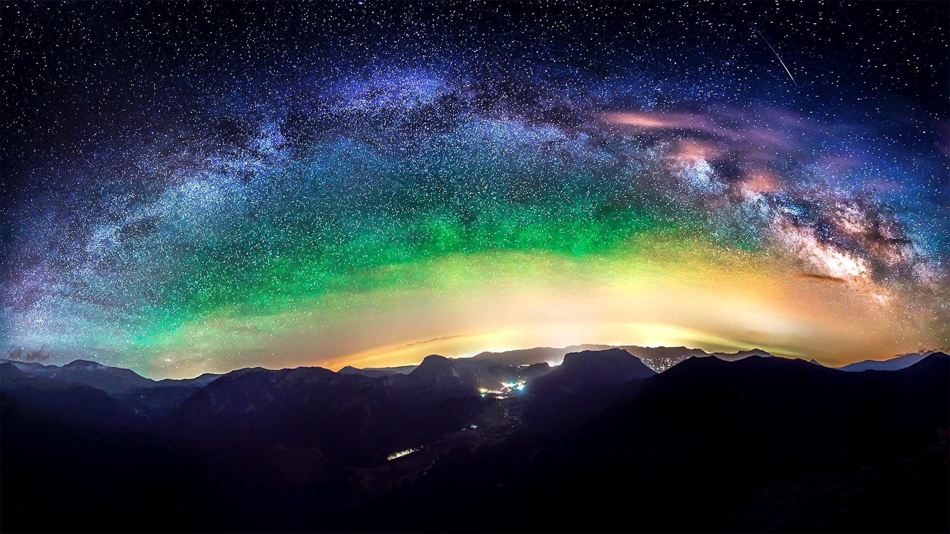 General 1920x1080 scenery sky stars space mountains night Rocky Mountain National Park digital art space art USA landscape