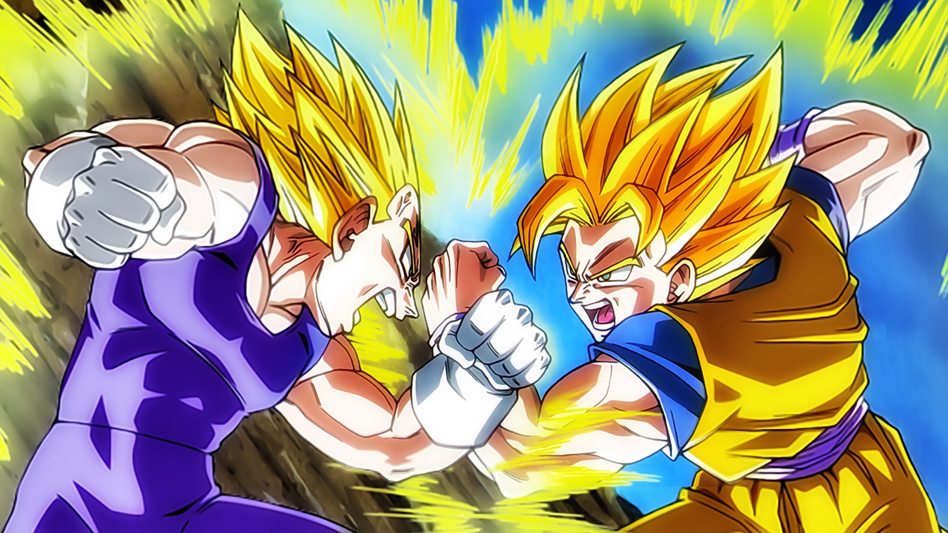 Anime 1920x1080 Dragon Ball Vegeta Son Goku Super Saiyan SS2 anime boys anime muscles battle