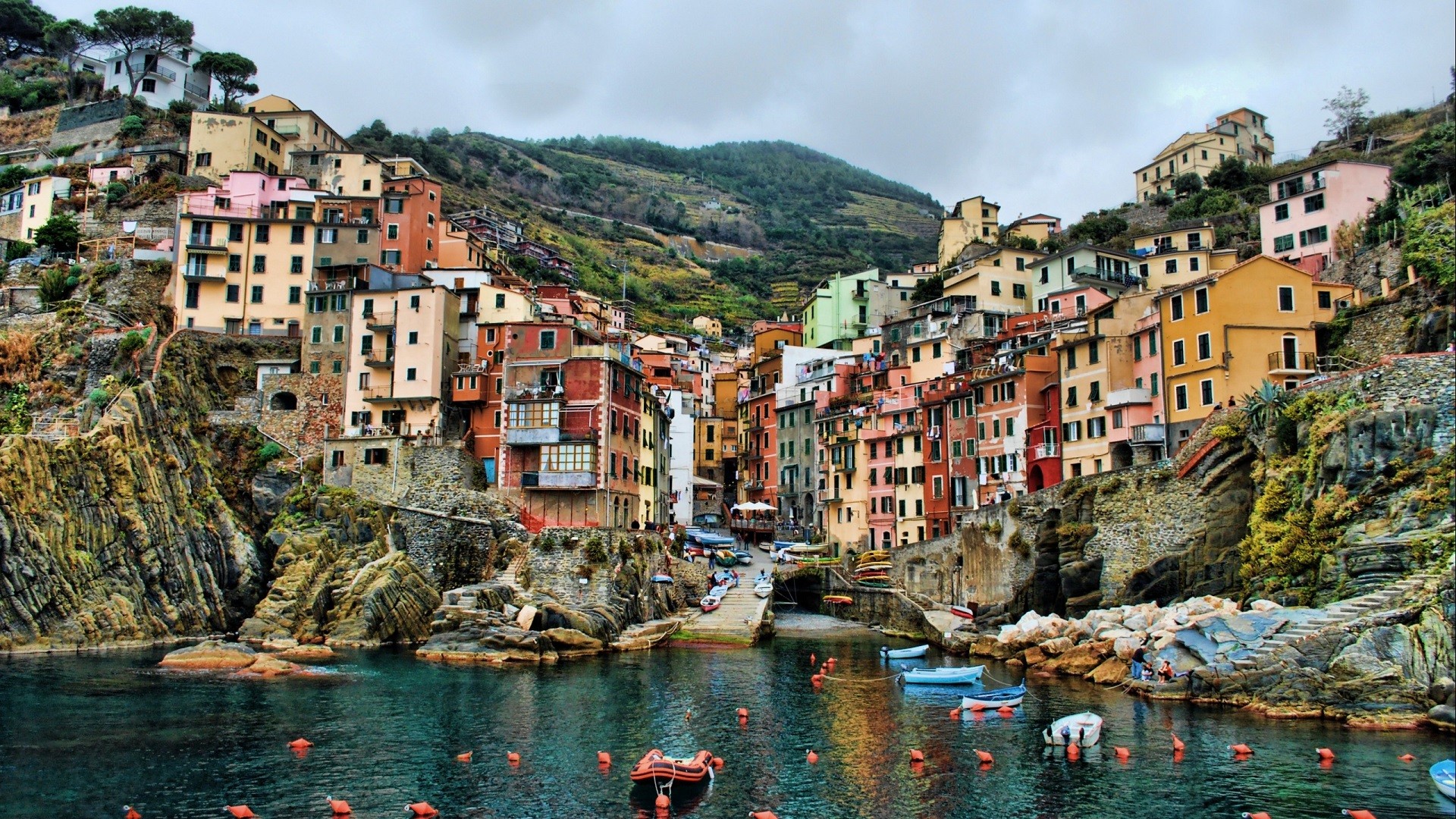 General 1920x1080 Cinque Terre Italy sea hills building house HDR colorful Europe coast boat cliff rocks town