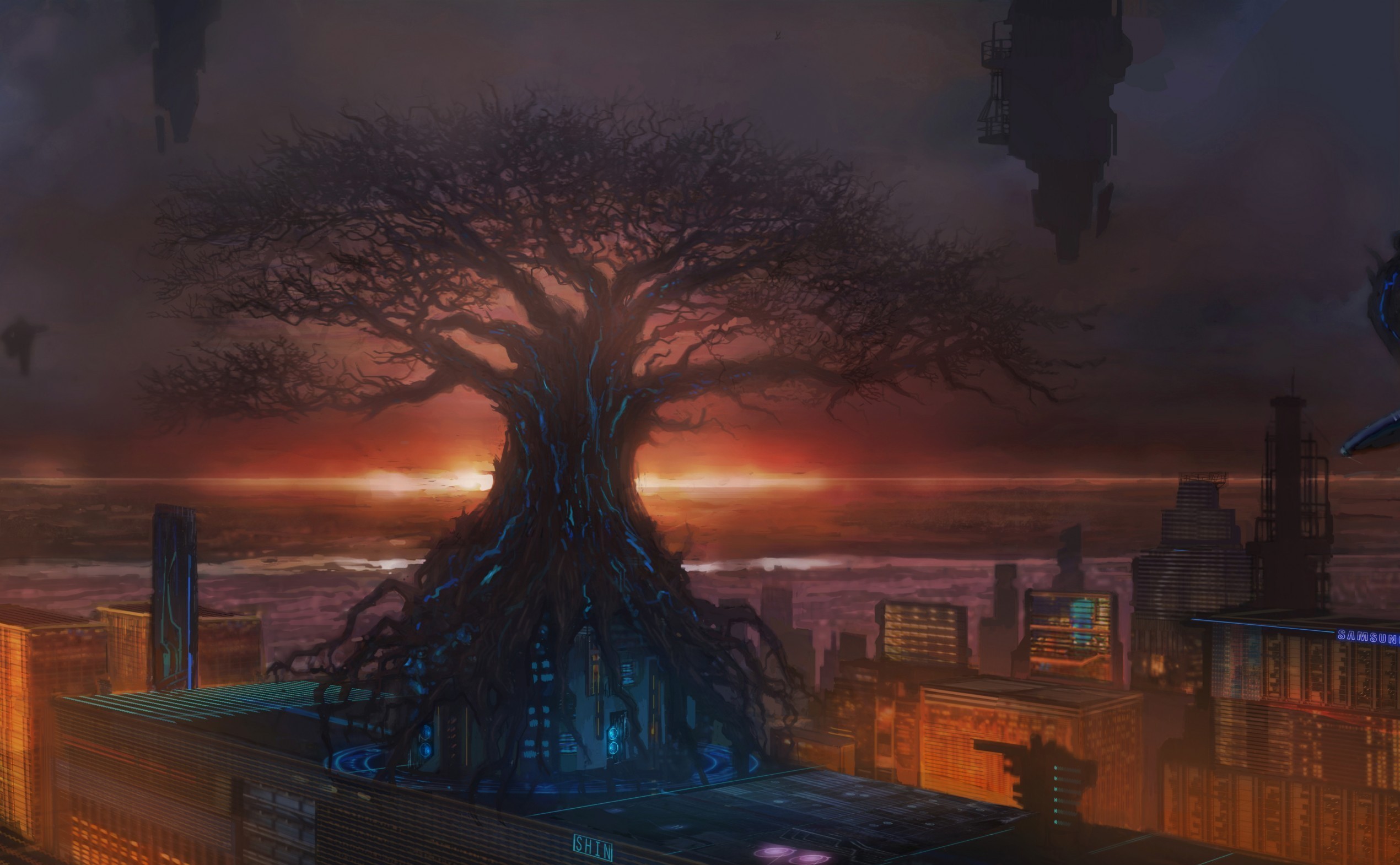 General 2540x1570 artwork fantasy art digital art sky trees cityscape