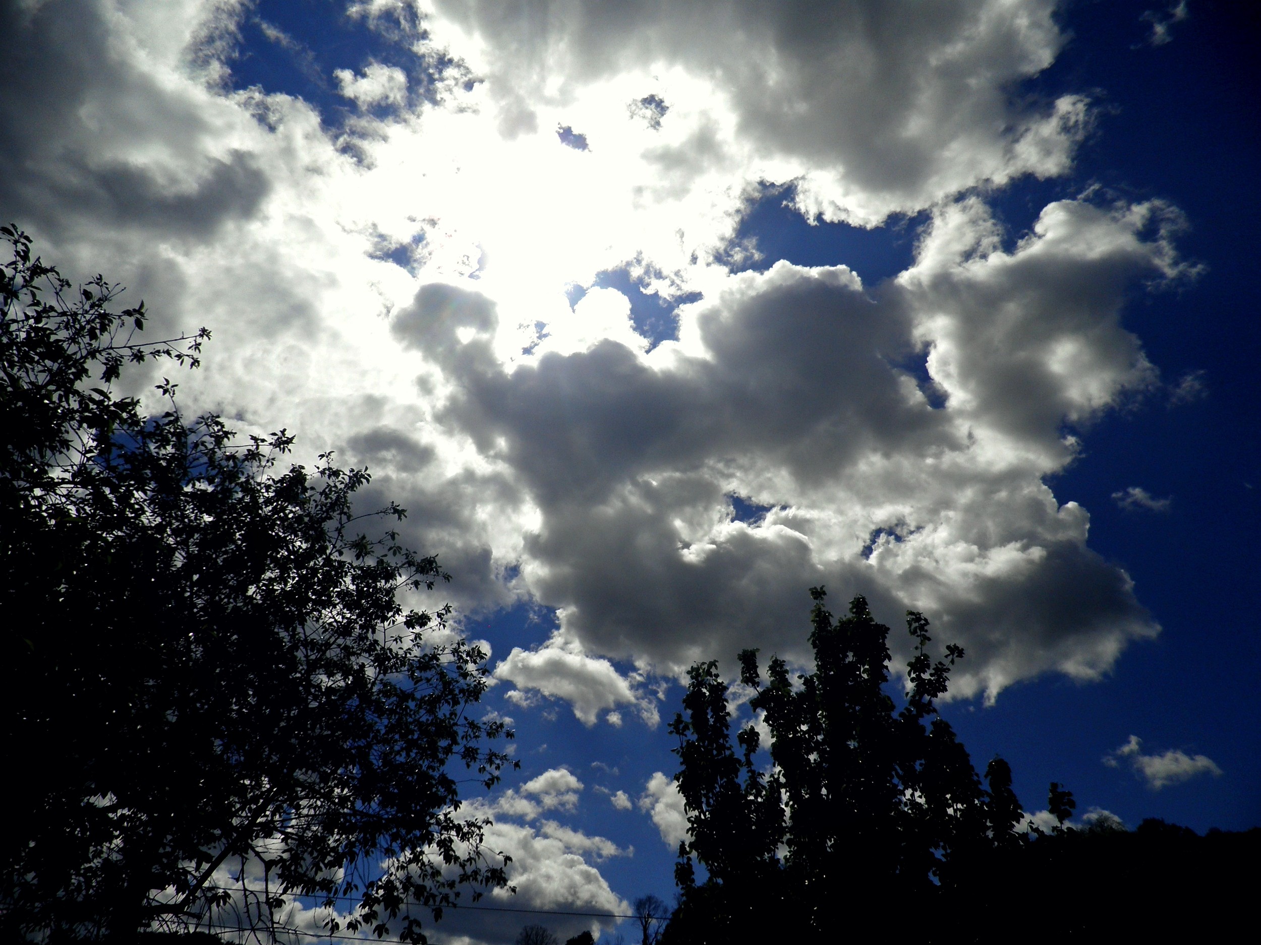 General 2500x1875 clouds sky blue dark trees Sun