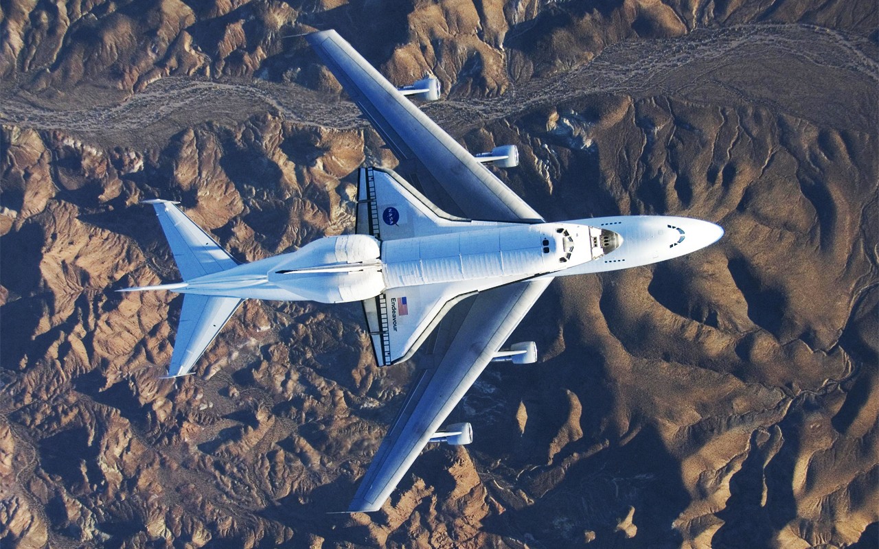 General 1280x800 space shuttle Endeavour vehicle aircraft Boeing Boeing 747 American aircraft flying top view landscape