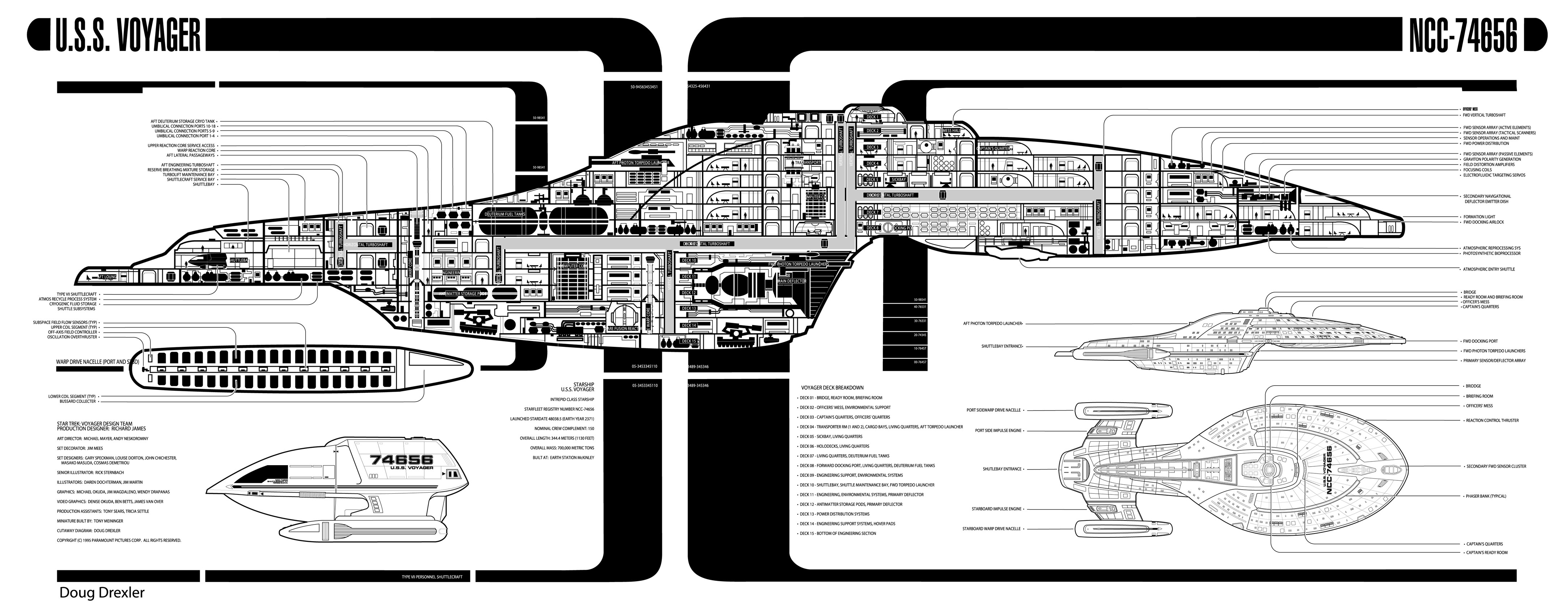 General 4335x1692 Star Trek USS Voyager blueprints Star Trek Ships spaceship vehicle science fiction TV series Star Trek Voyager digital art