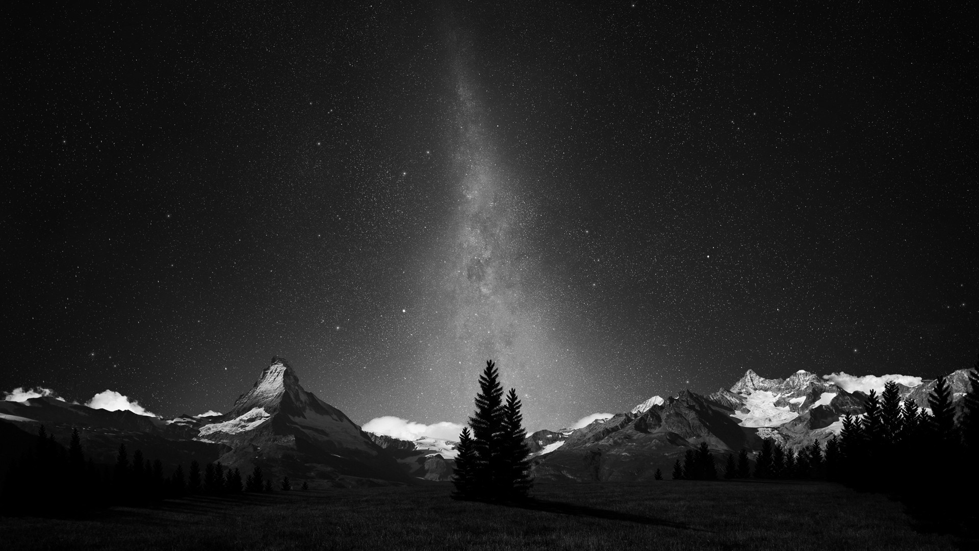 General 1920x1080 Milky Way galaxy night space art stars nature night sky monochrome mountains