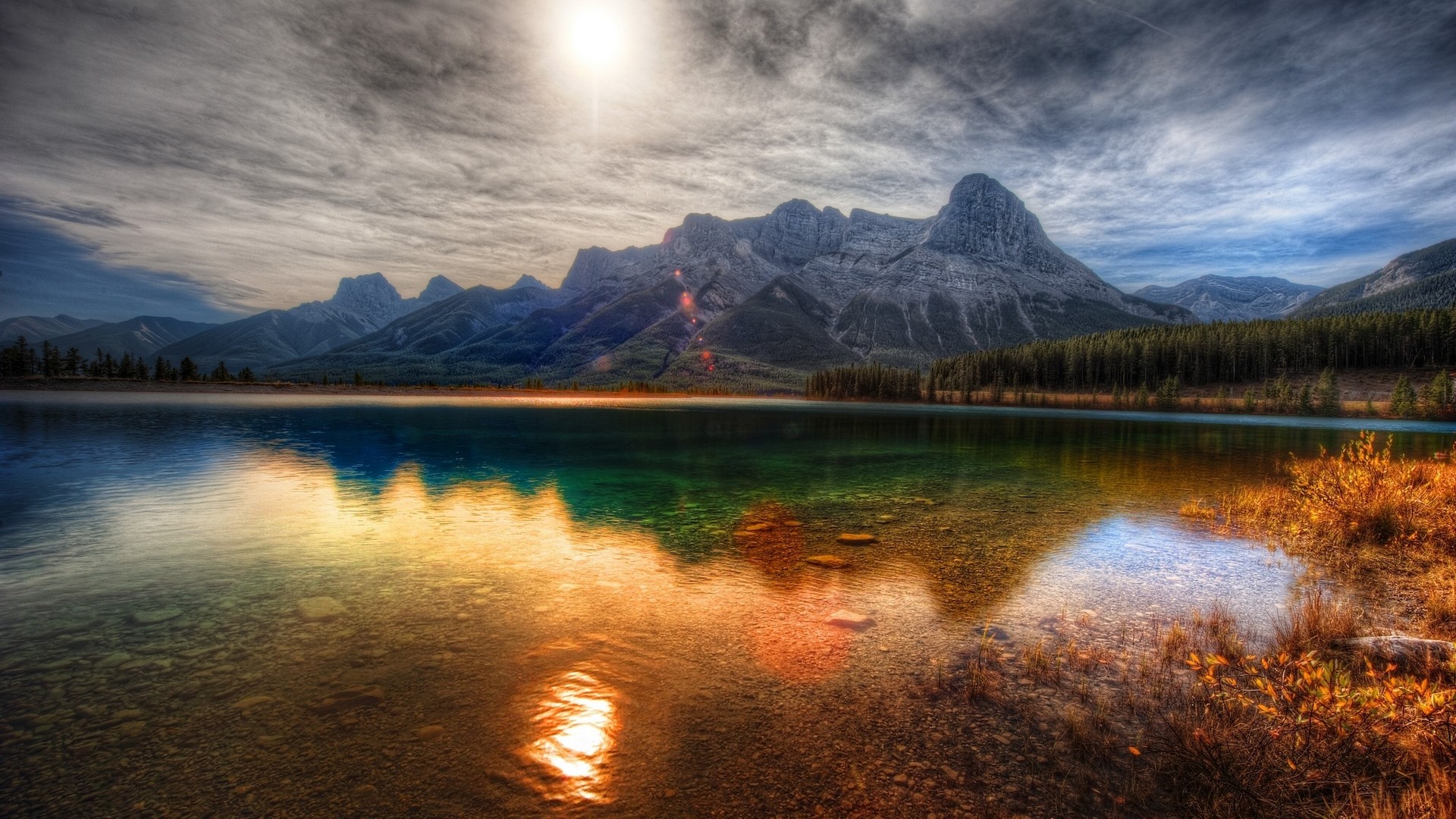 General 1920x1080 nature HDR sunset lake landscape mountains reflection Canada