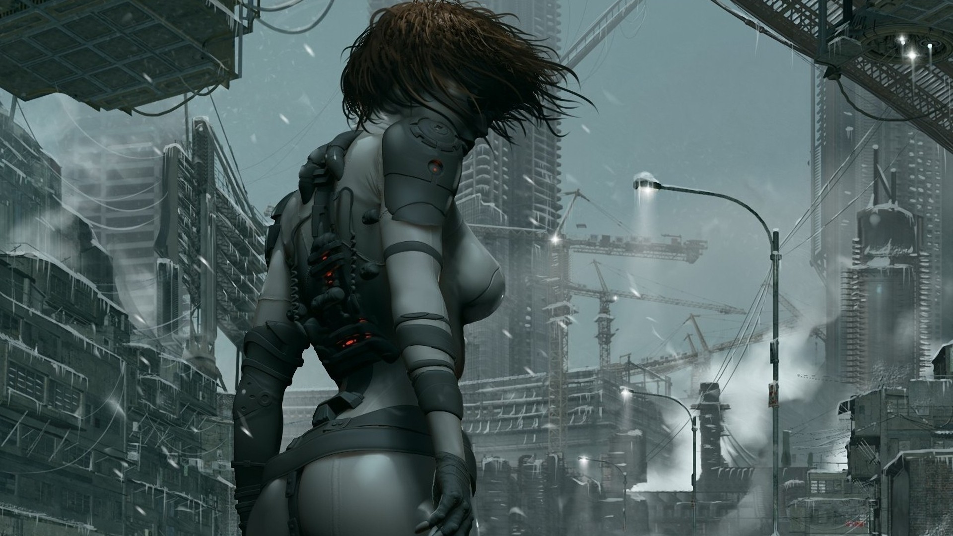 Anime 1920x1080 Ghost in the Shell anime anime girls science fiction city winter cold cyborg