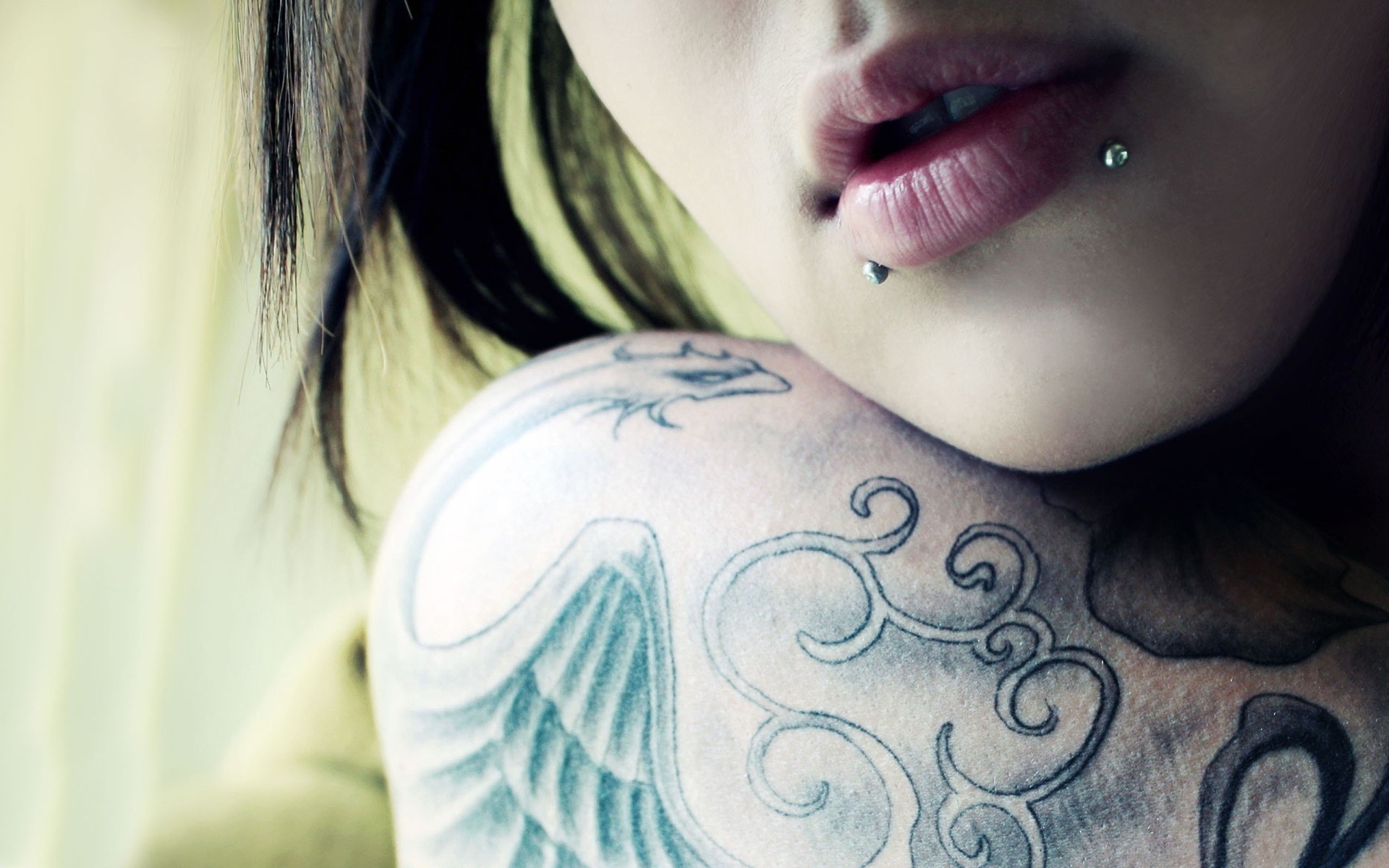 People 1920x1200 women women indoors lips piercing tattoo closeup model