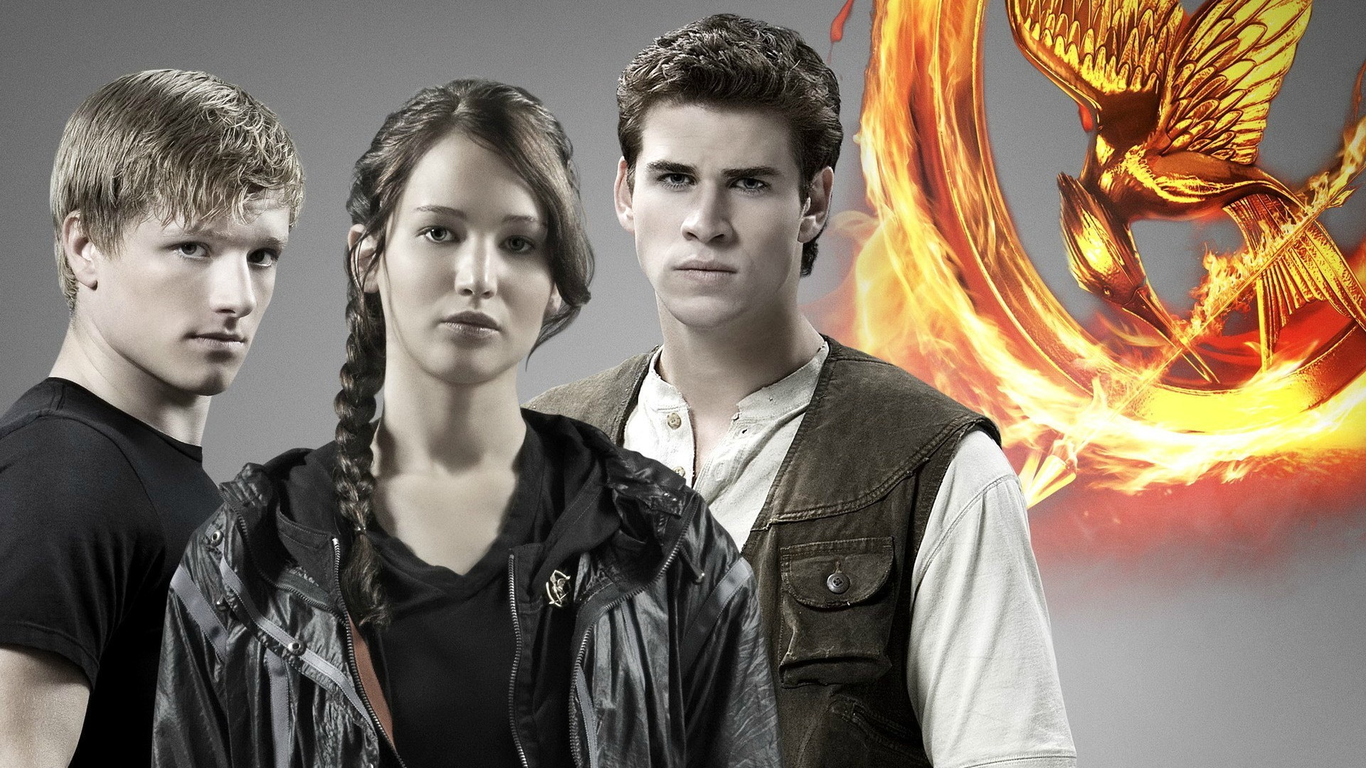 People 1920x1080 movies The Hunger Games Jennifer Lawrence Liam Hemsworth looking at viewer Katniss Everdeen women actress actor Josh Hutcherson