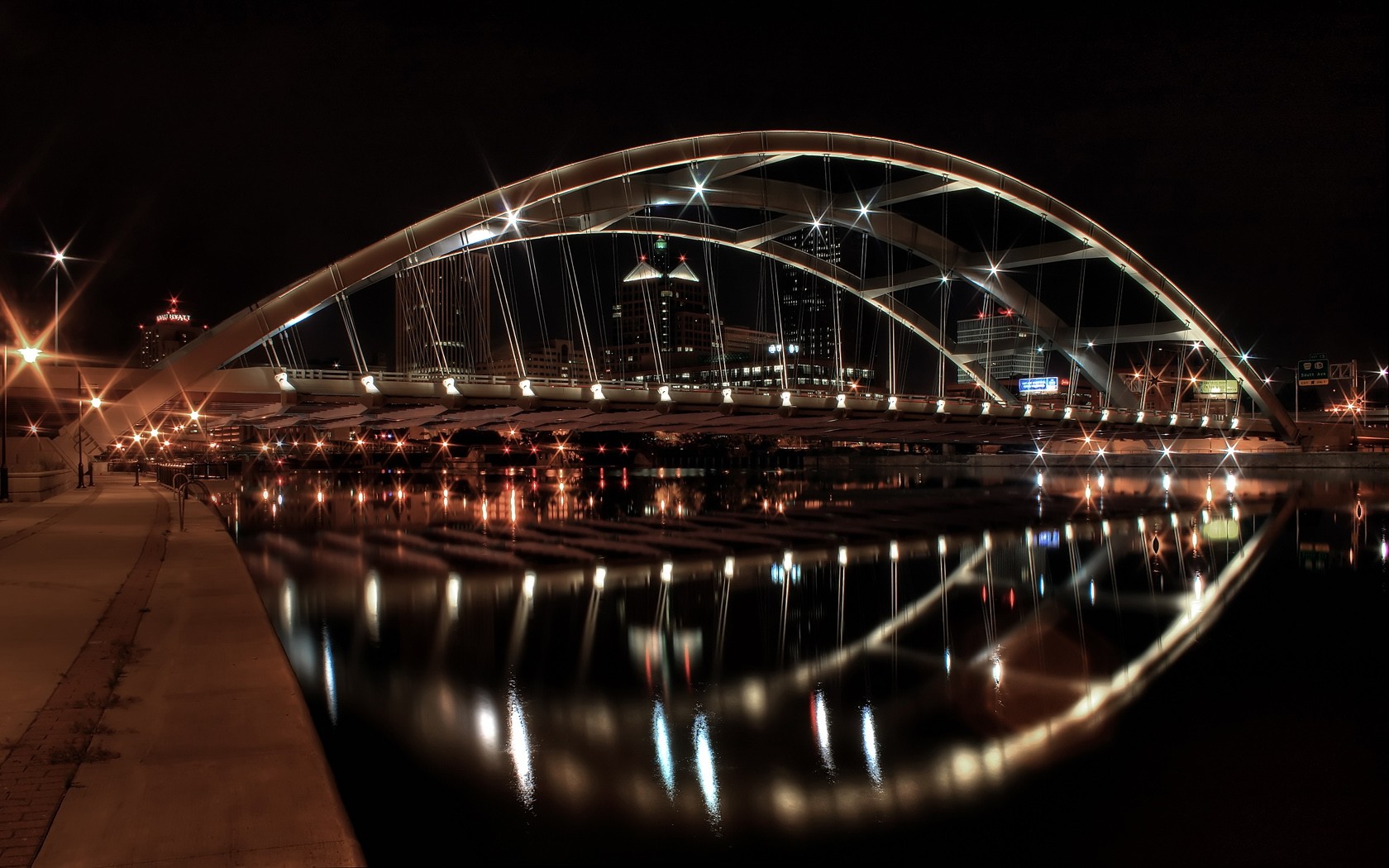 General 1680x1050 bridge cityscape lights night city reflection