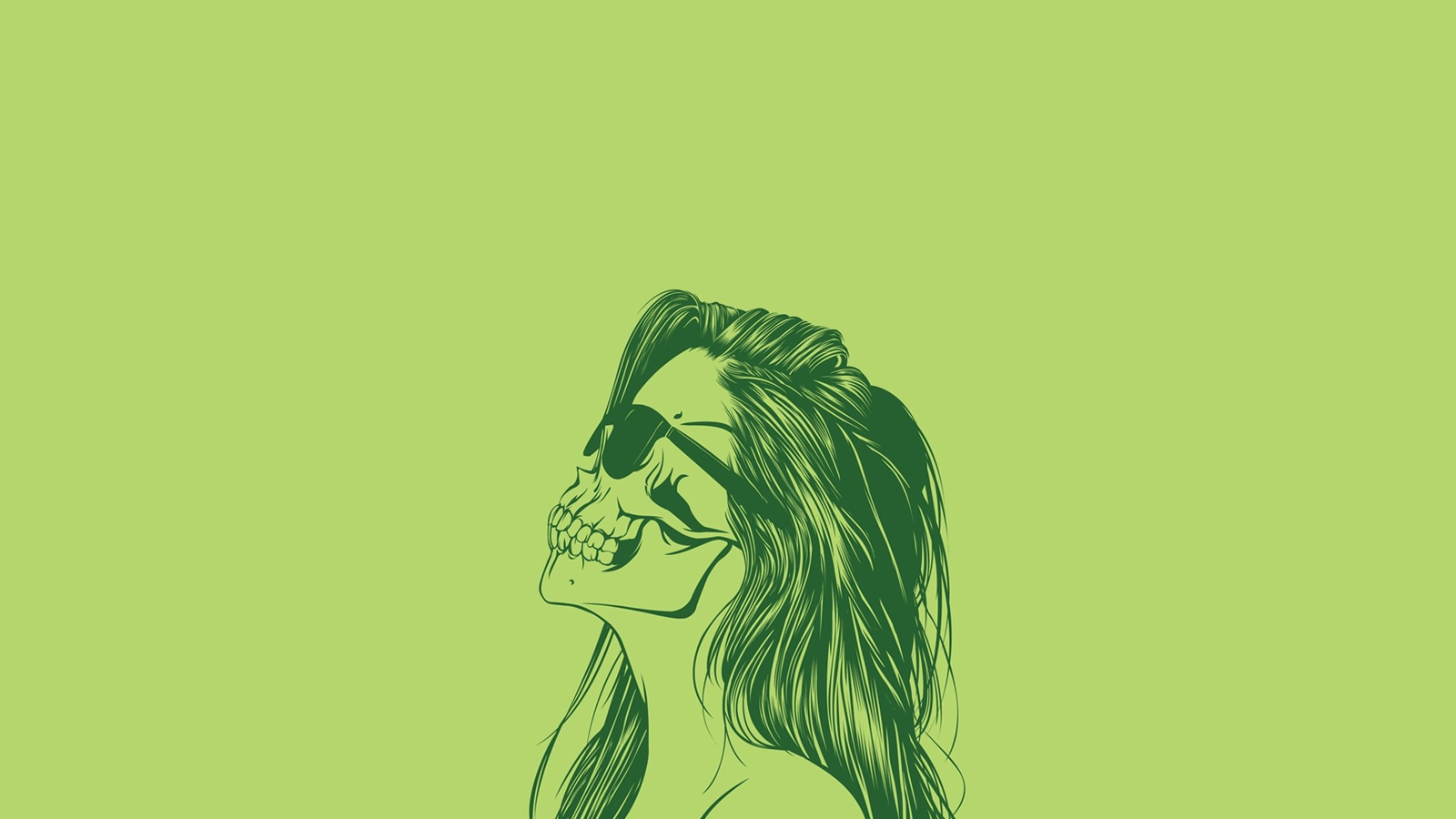 General 1600x900 skull simple background women artwork women with shades long hair green green background sunglasses